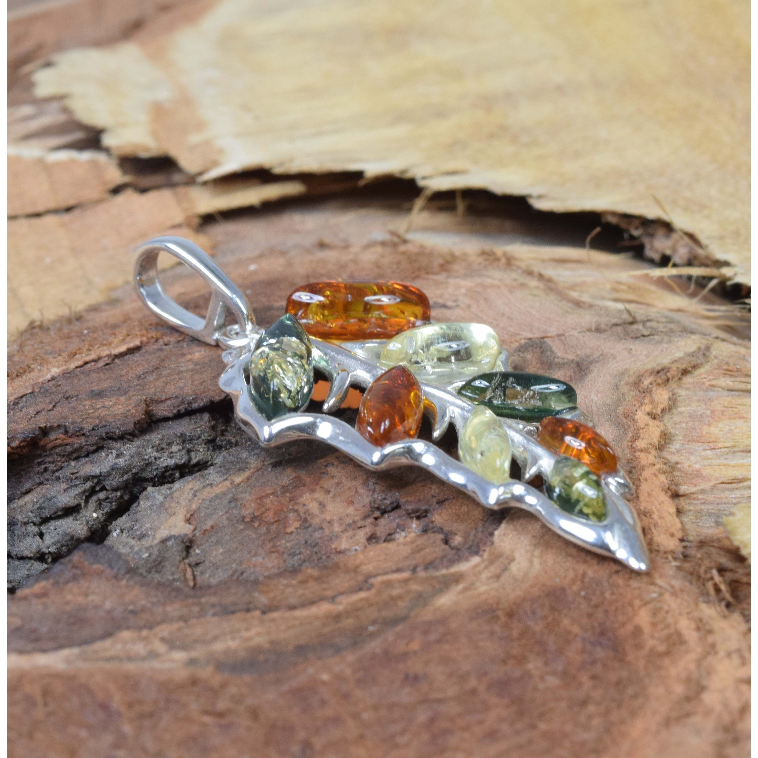 Baltic Amber 925 Sterling Silver Leaf Pendant