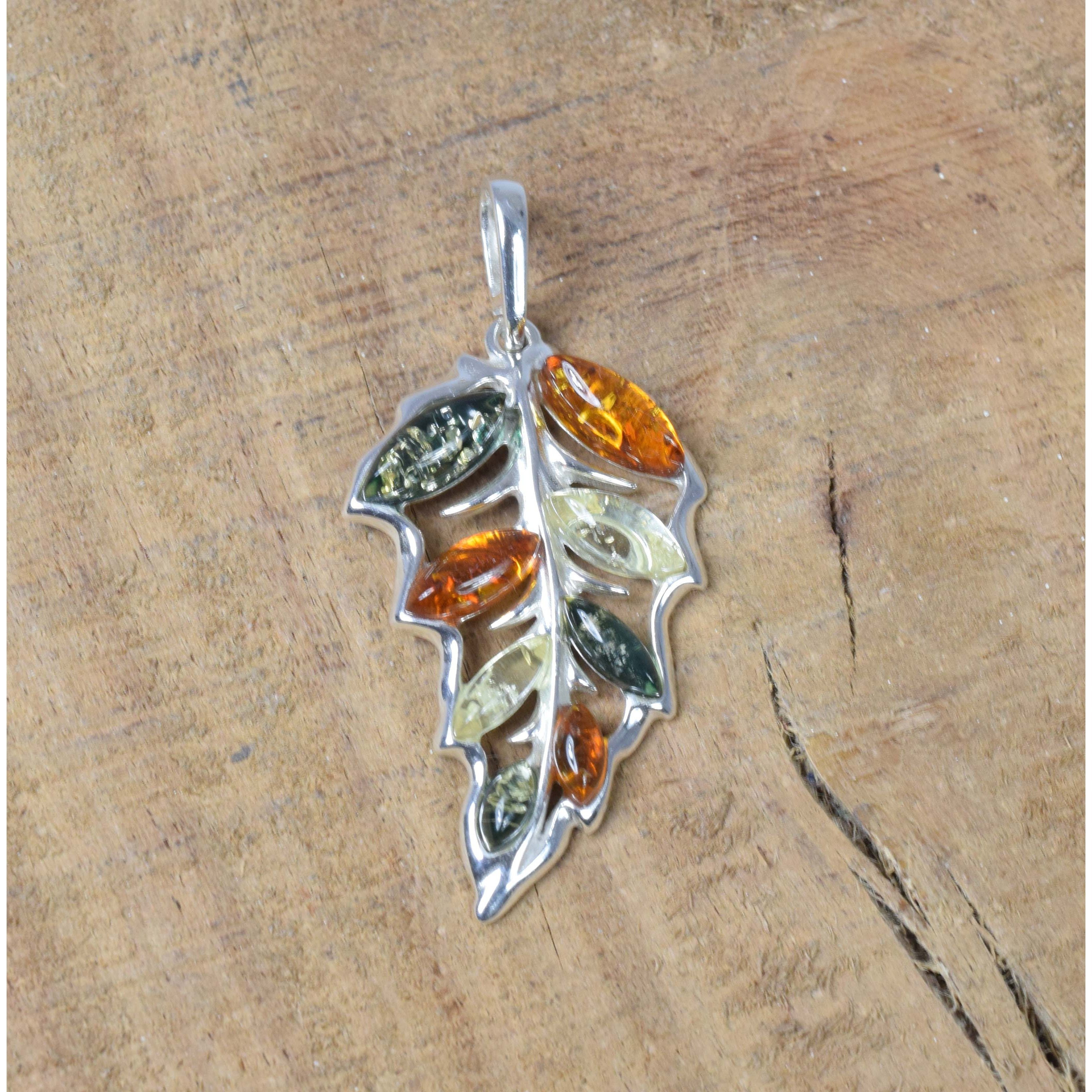 Baltic Amber 925 Sterling Silver Leaf Pendant