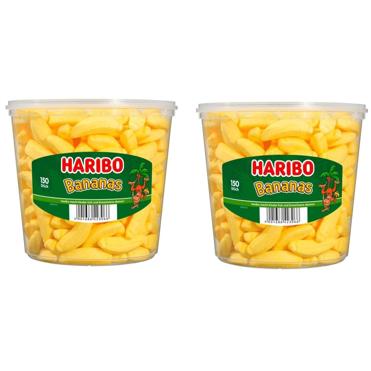 2 Jars Of Haribo Bananas, 150pcs Of Yellow Foam Sugar, 1050g