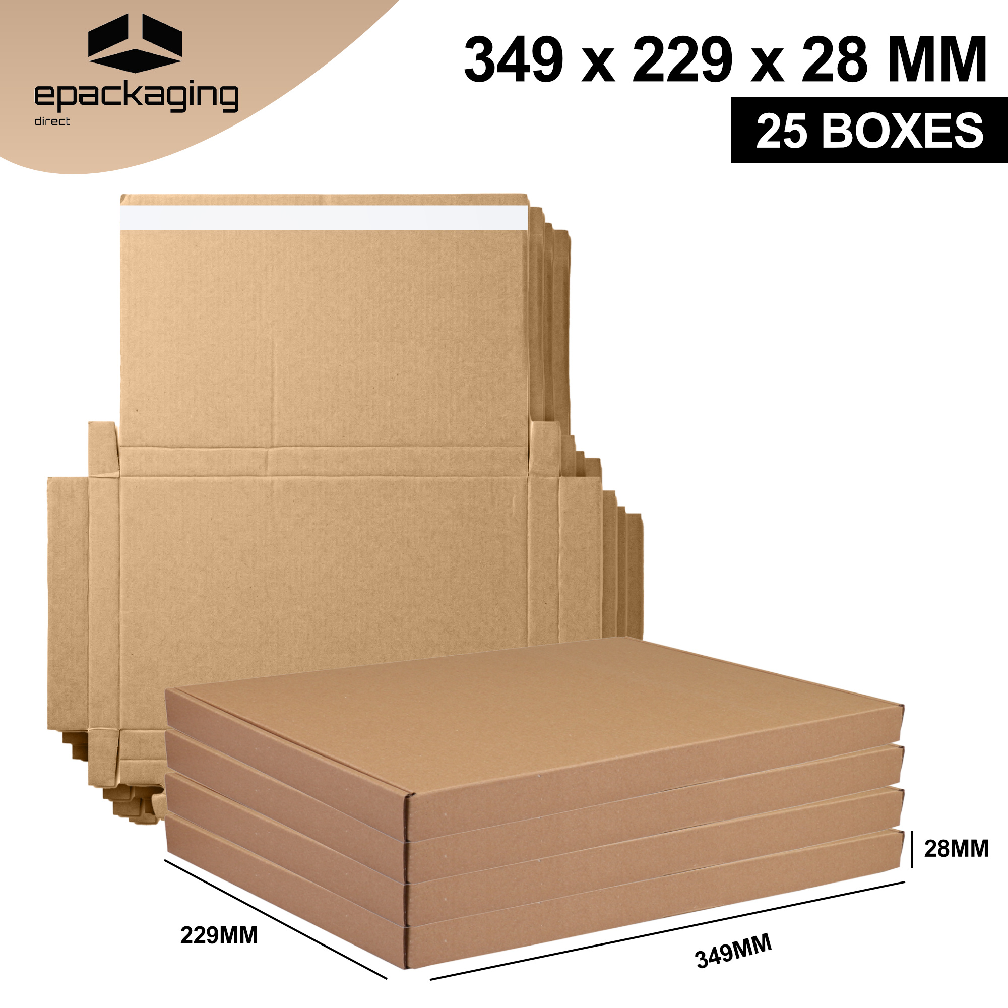 TEMU 25 Pack Corrugated Cardboard Shipping Boxes 349 X 229 X 28mm, Small Parcel Mailing Boxes, E-flute Cardboard Postal Boxes For Shipping, Storage &