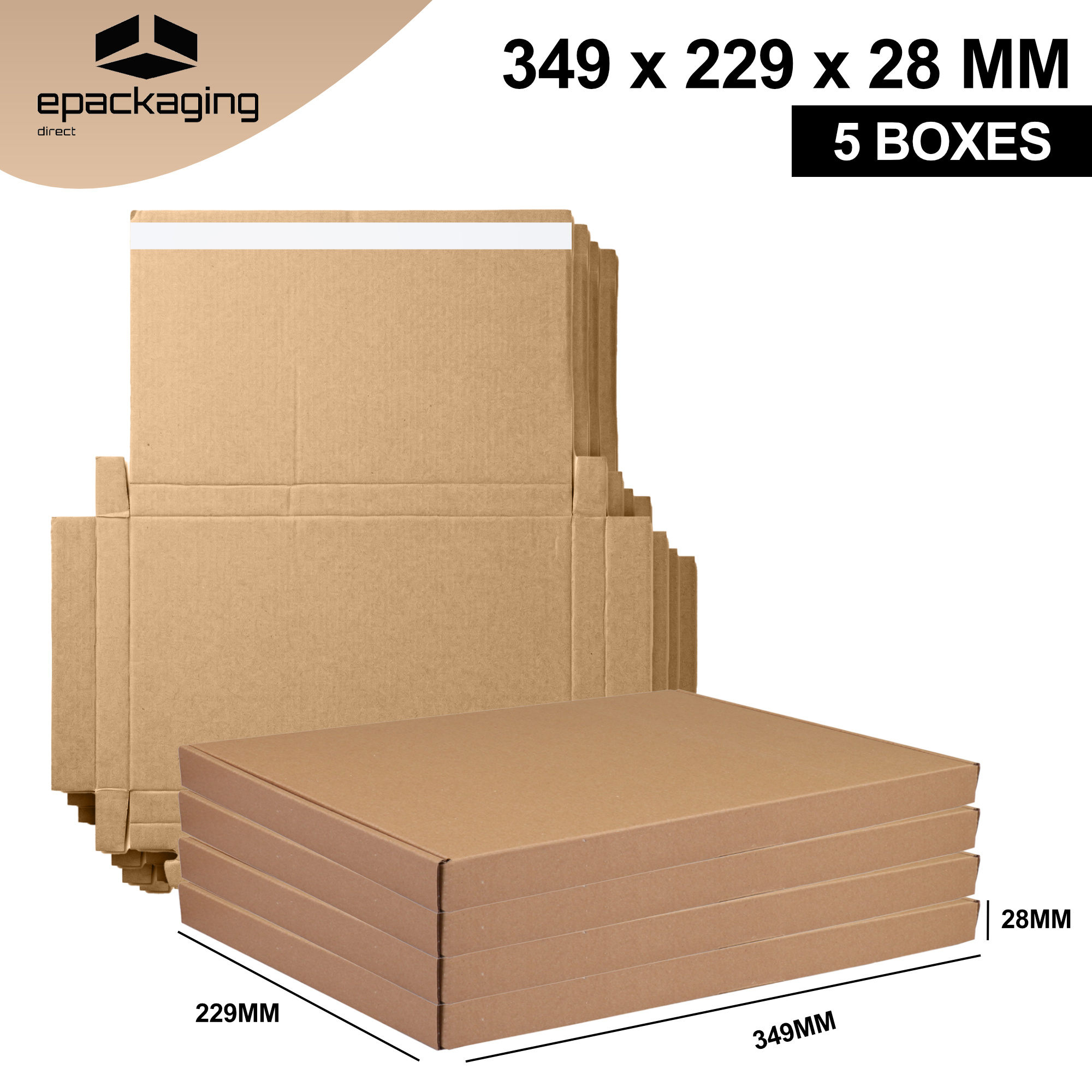TEMU 5 Pack Corrugated Cardboard Shipping Boxes 349 X 229 X 28mm, Small Parcel Mailing Boxes, E-flute Postal Boxes For Shipping, Storage & Gifts