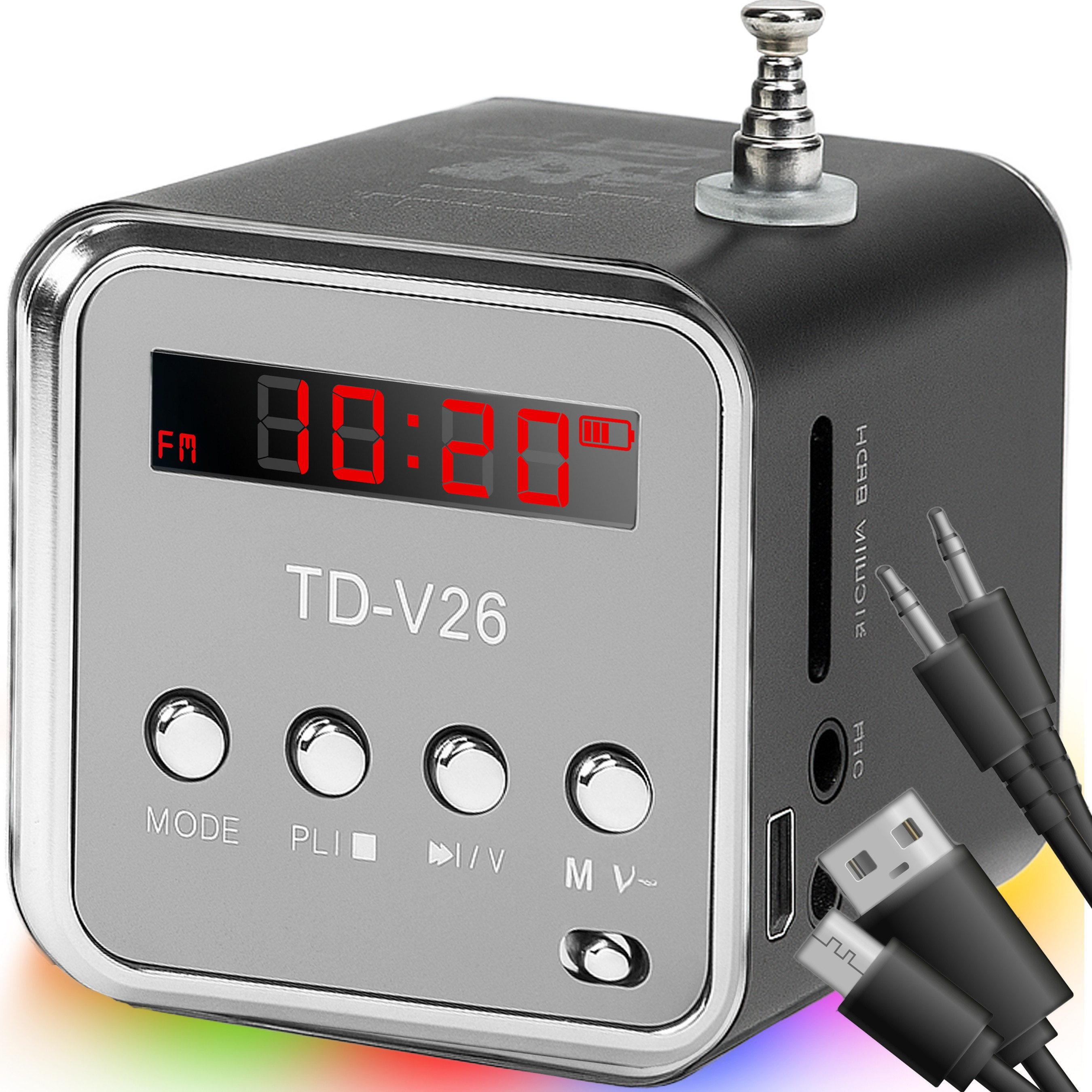 TEMU Enceinte Fil RETOO TechPro, avec Radio FM et Éclairage LED, Mini Lecteur MP3 Portable avec Lecteur de Carte MicroSD et Entrée USB, Enceinte