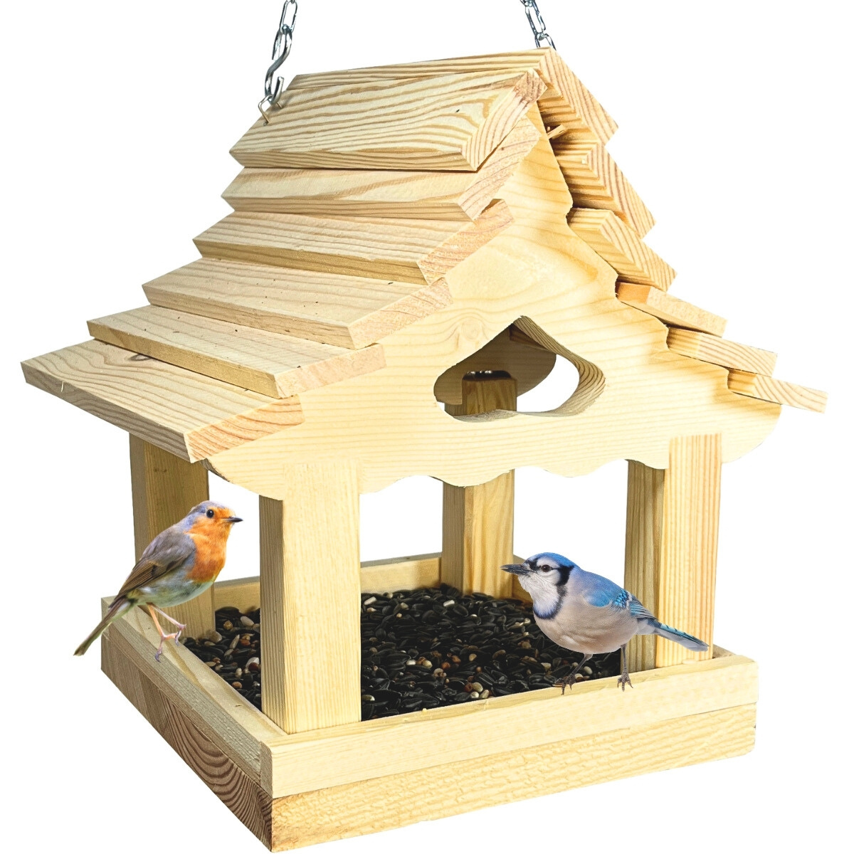 Wooden Bird Feeder Decoration Hut To Hang On A Chain