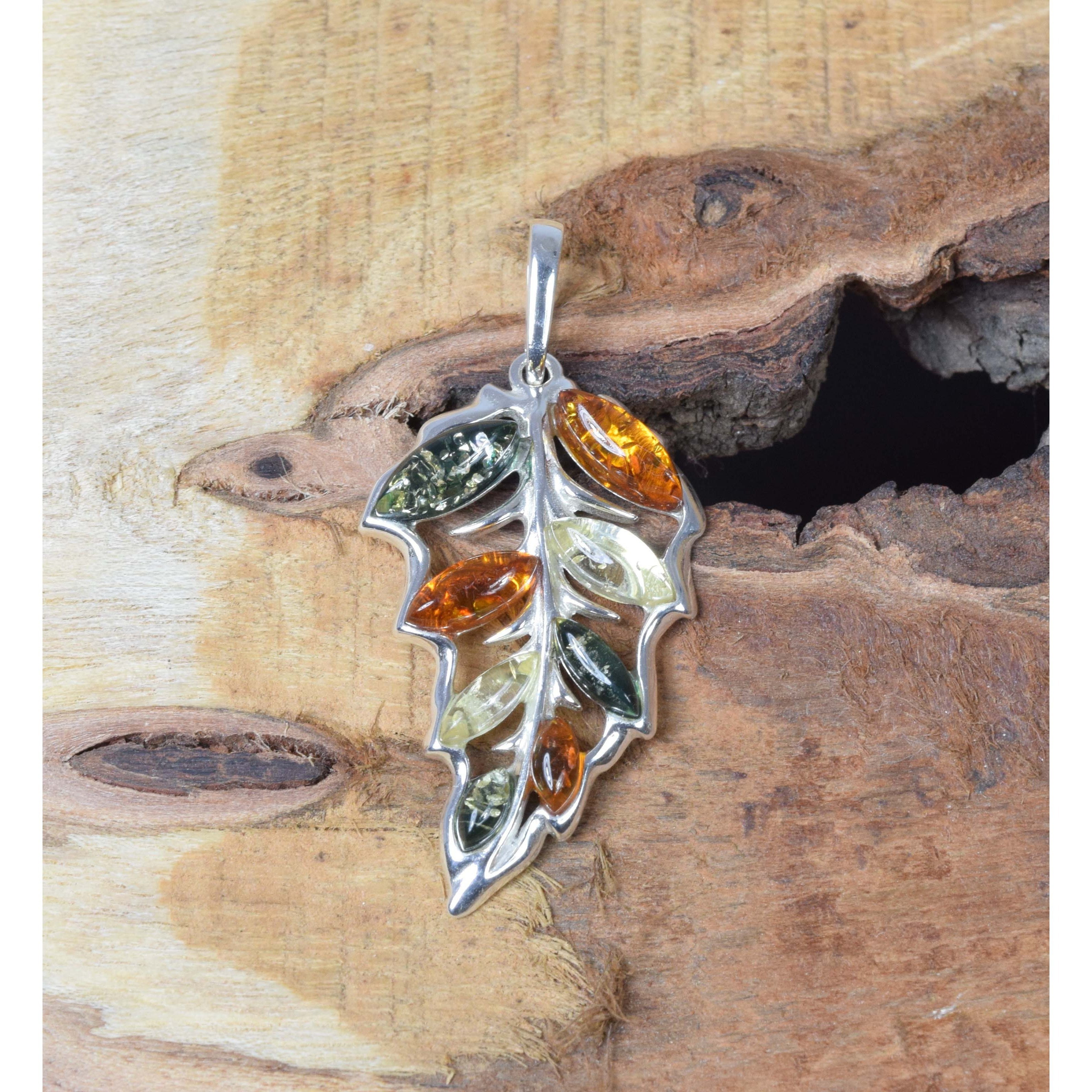 Baltic Amber 925 Sterling Silver Leaf Pendant