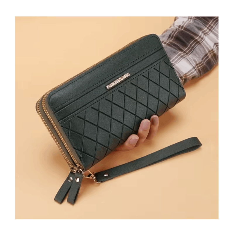 Image of Women's Pu Leather Wallet With Quilted Design And Snap Button, Large Wallet For Cards, Smartphone, And , Zippered Compartments, Everyday And Travel Purse For Women