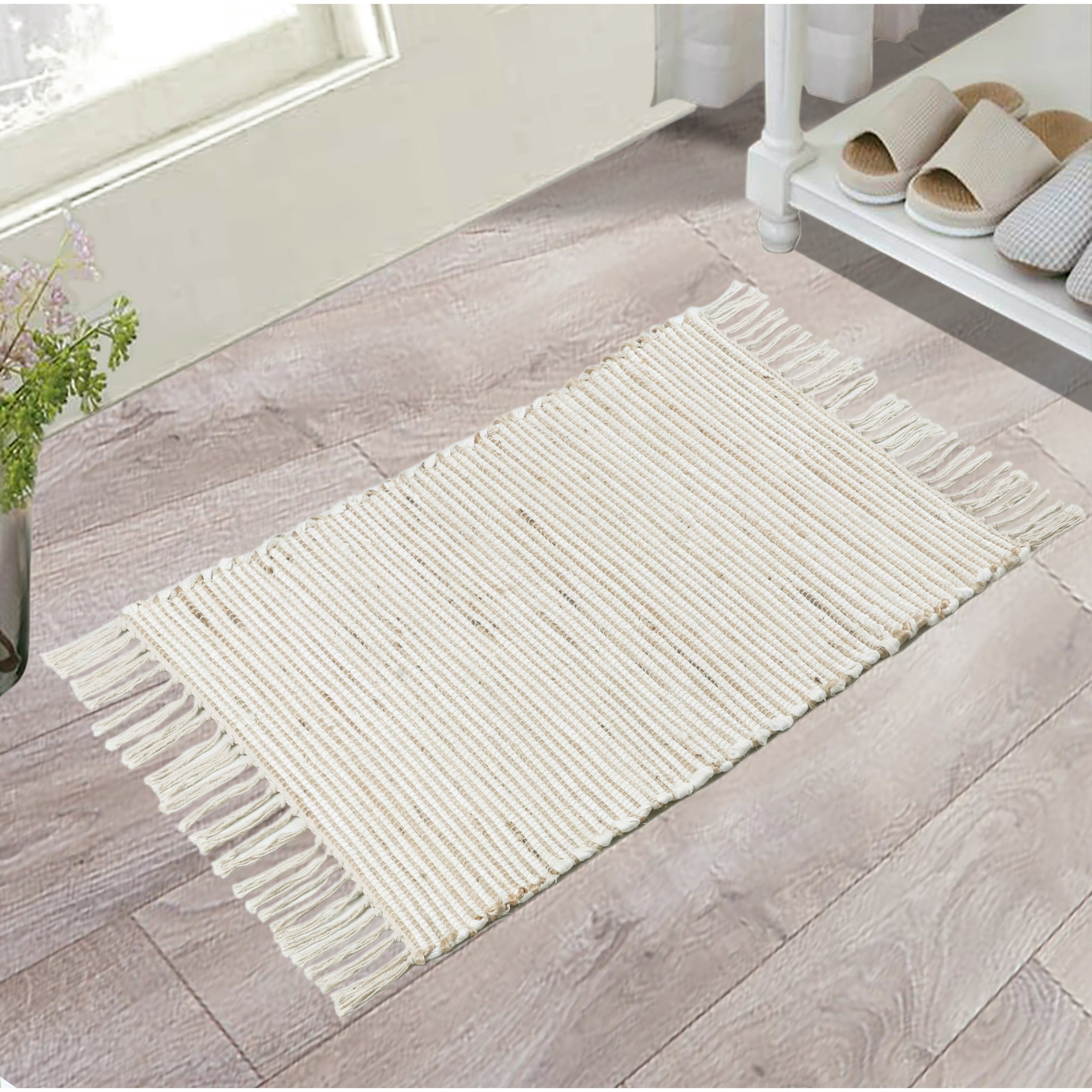  natural jute cotton rug with fringe   boho   area rug runner black natural jute or white natural jute 60x90 60x220 120  150  cm