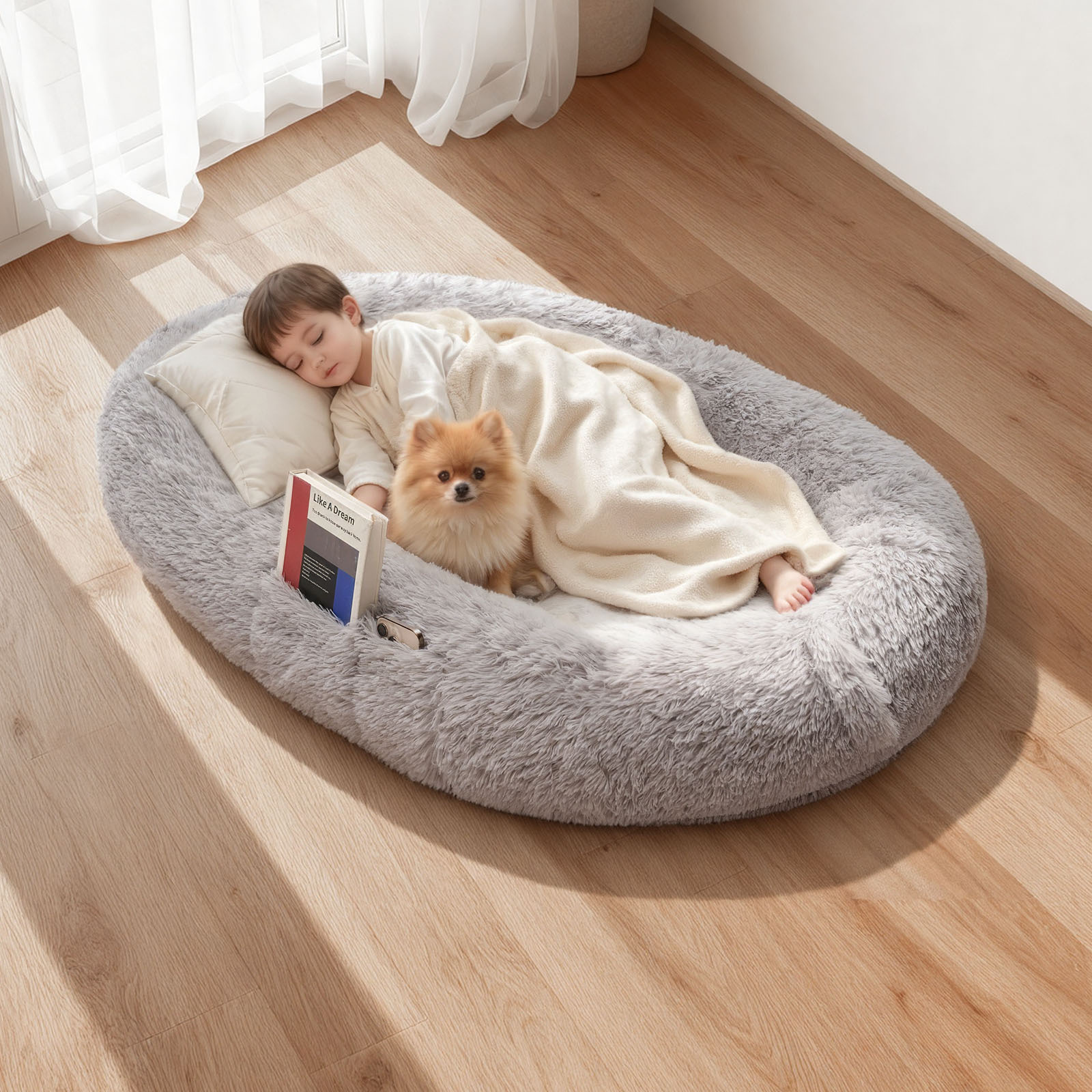 Image of Vevor Human Dog Bed, 1320 X 860 X 240 Mm Orthopedic Memory Foam Human Sized Dog Bed, Humans Pet Beds With Side Pocket, Handle & Zipper, Removable Machine-washable Dogs Beds For Humans, Gray