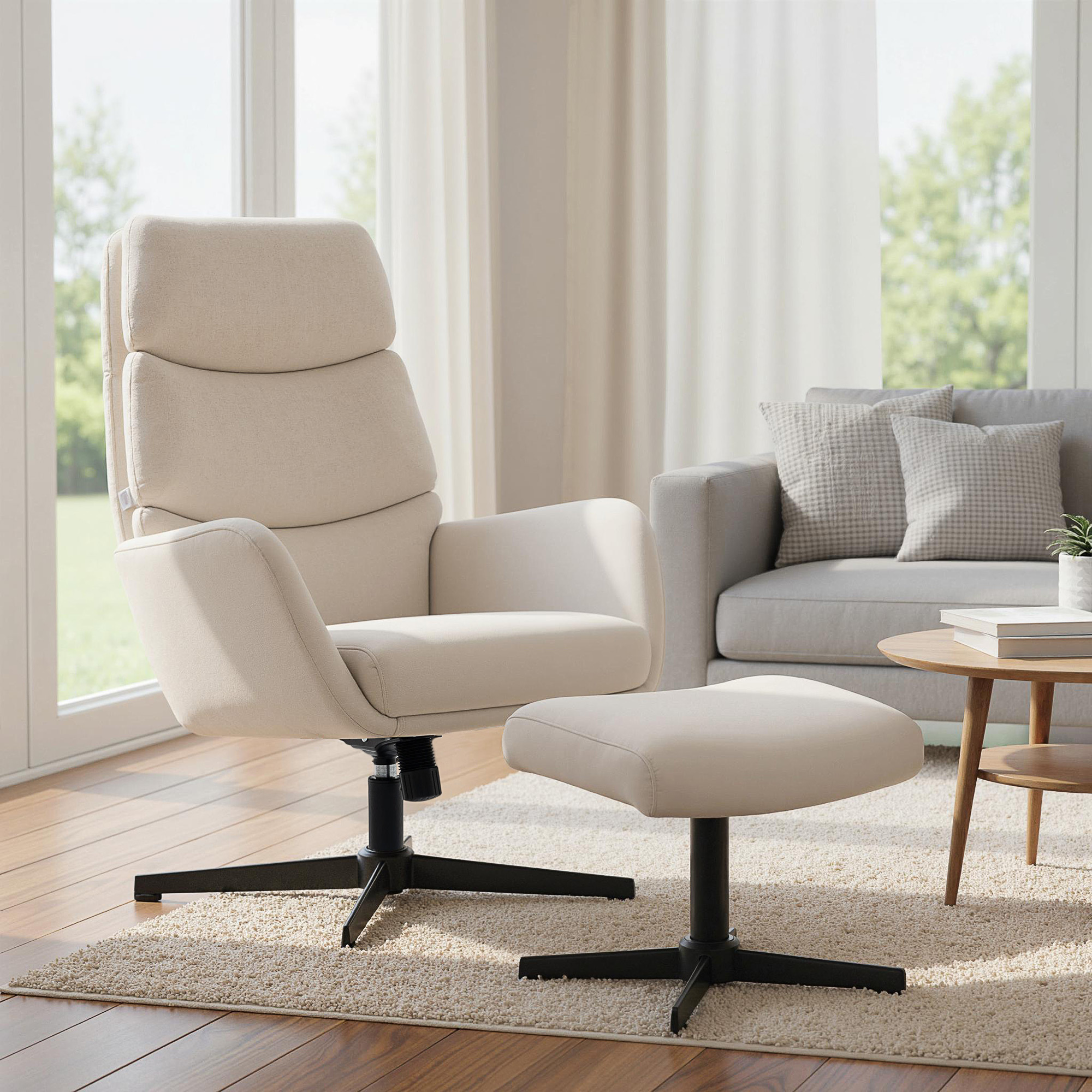 Relaxation Chair With Ottoman, High-back Lounge Chair With Rocking Function, Linen- Base, Upholstered Chair For Living Room, Bedroom, Beige