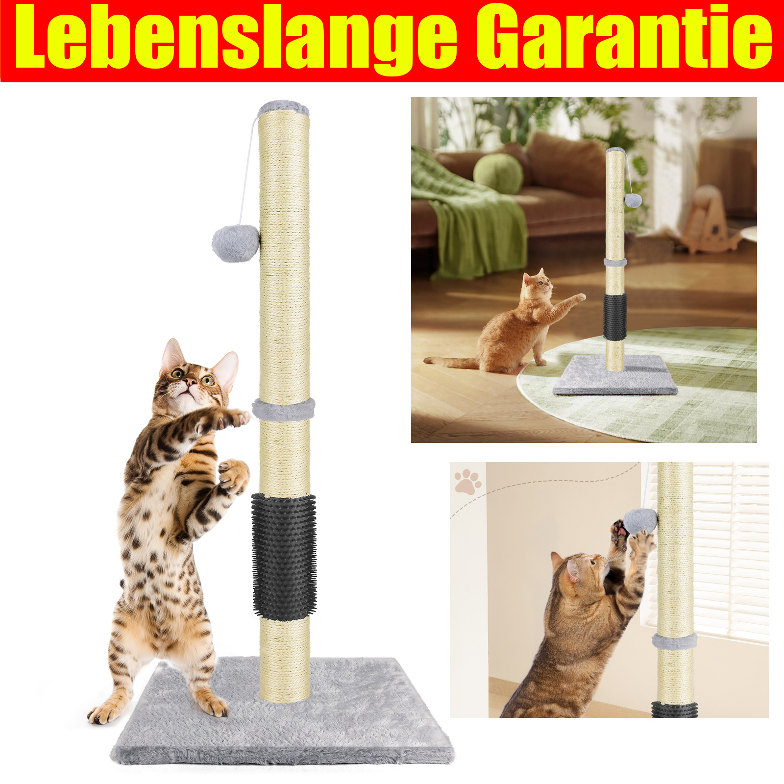 Cat Scratching Post & Activity Centre 80cm Tall Kitty Climbing Tree With Sisal Rope, Hanging Ball & Carpet Covered , Furniture Protector & Play Toy, Grey
