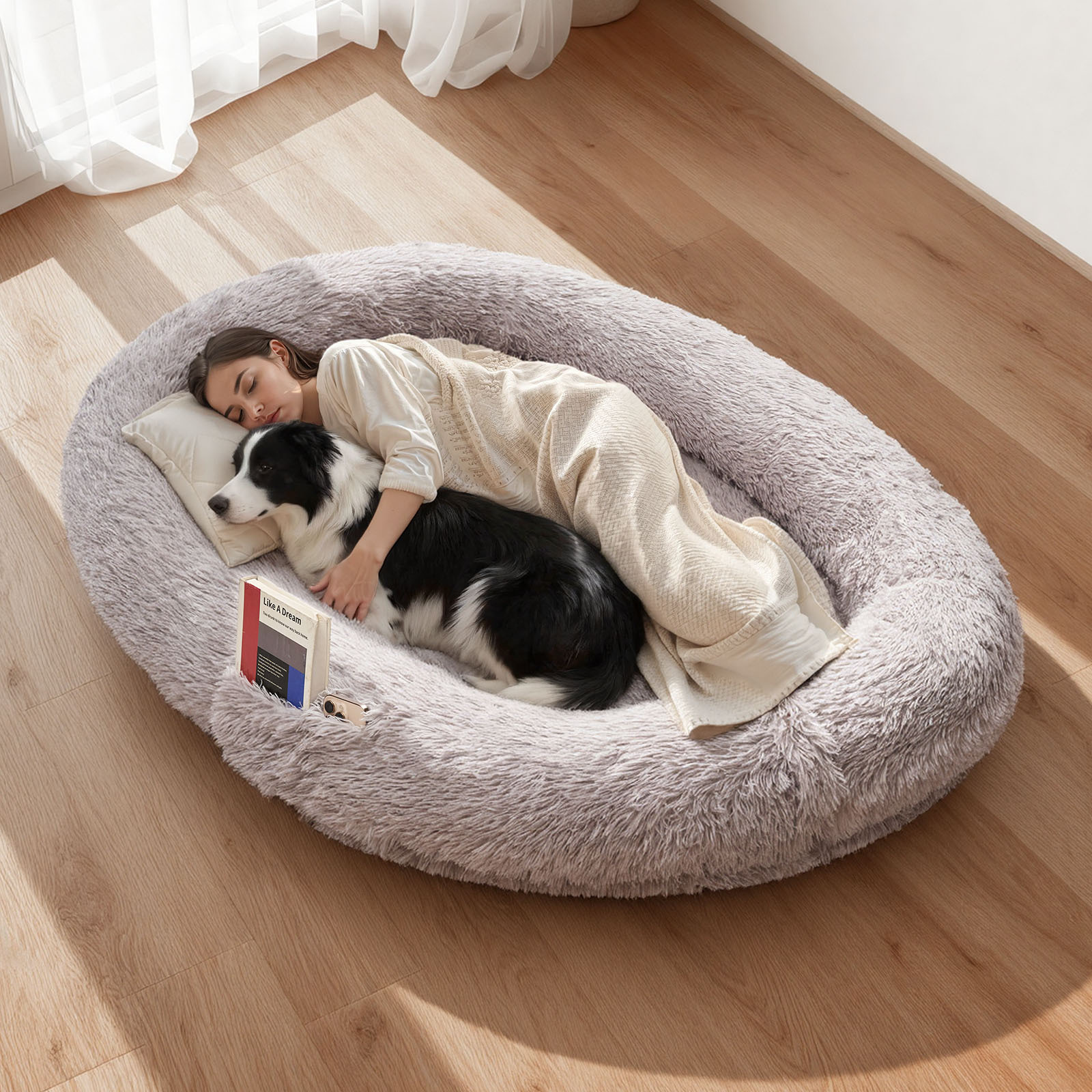 Image of Vevor Human Dog Bed, 1710 X 240 Mm Orthopedic Memory Foam Human Sized Dog Bed, Humans Pet Beds With Side Pocket, Handle & Zipper, Removable Machine-washable Dogs Beds For Humans, Gray