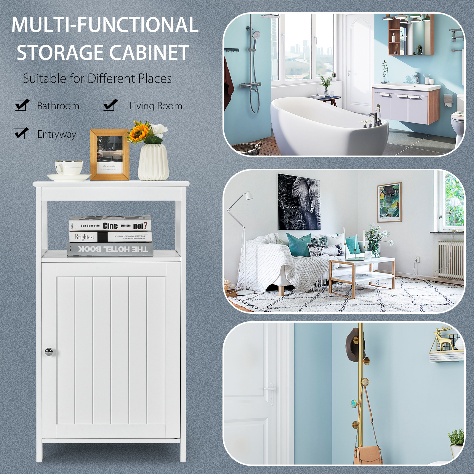 GOFLAME Freestanding Bathroom Floor Cabinet with Adjustable Shelf