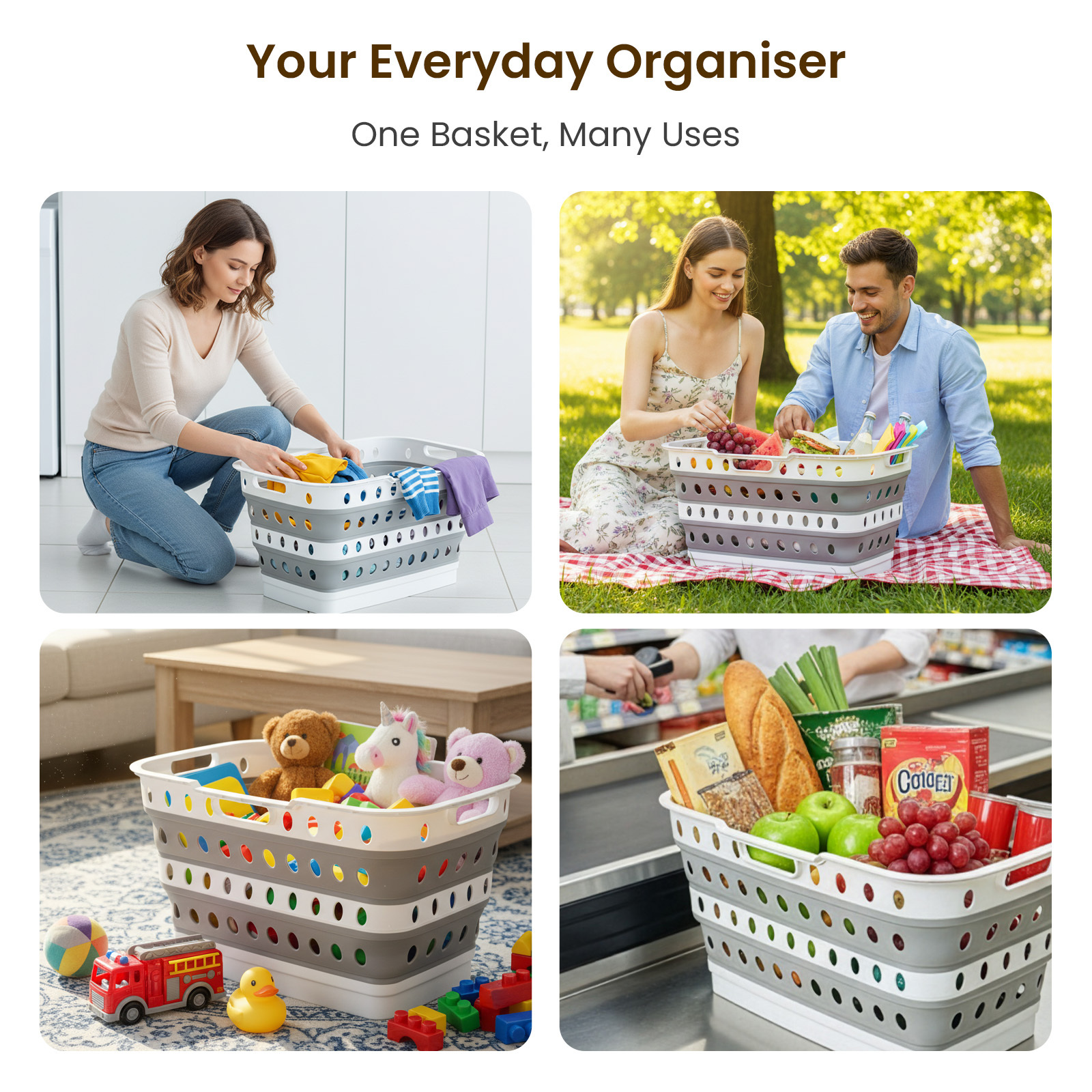 Large Capacity Foldable Laundry Basket with Standing Legs