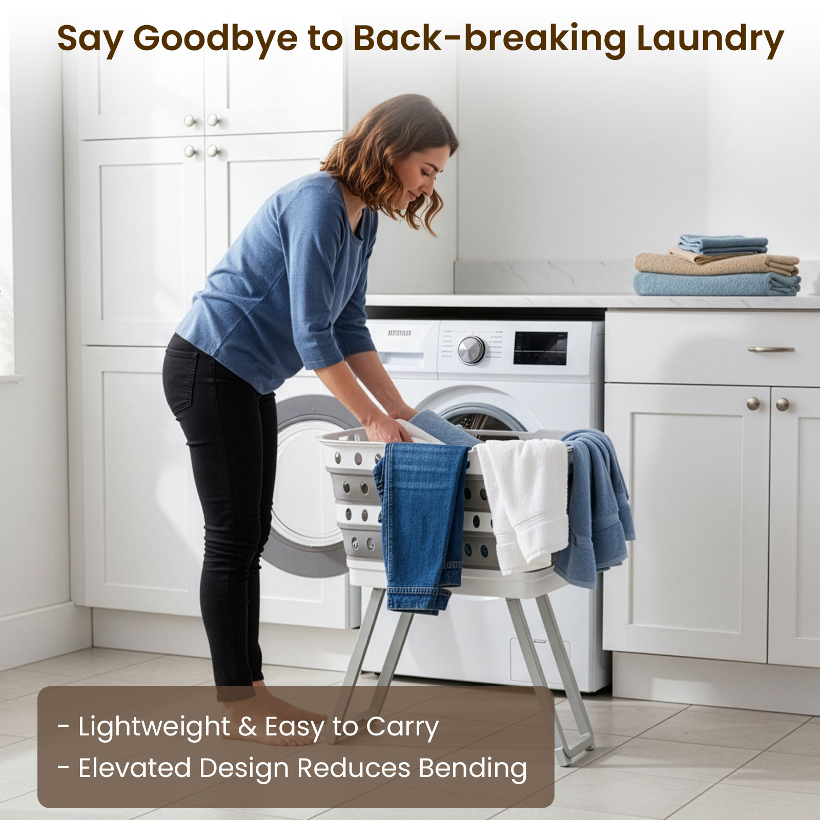 Large Capacity Foldable Laundry Basket with Standing Legs
