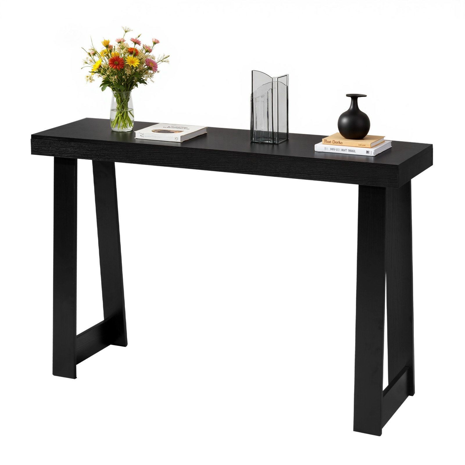 Image of Vevor 118 Cm Console Table, Modern Desk Behind The Couch, Wooden Rectangle Entrance Desk, Narrow Long Sofa Table Accent Stand For Hallway, Bedroom, Living Room, Foyer, Easy Assembly, Black