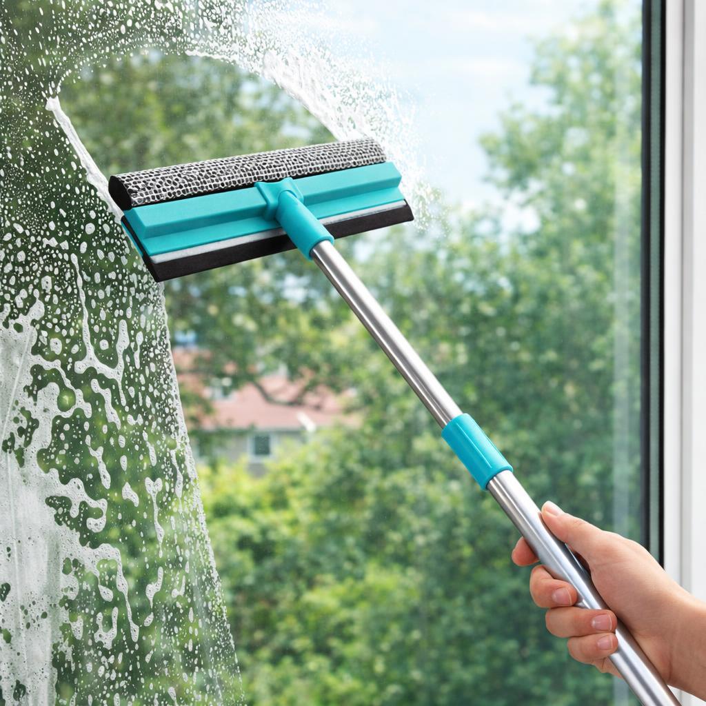 TEMU Limpiacristales con Mango Extensible 54-90CM, Varilla Telescópica para Ventanas, Limpiador de Vidrios Profesional
