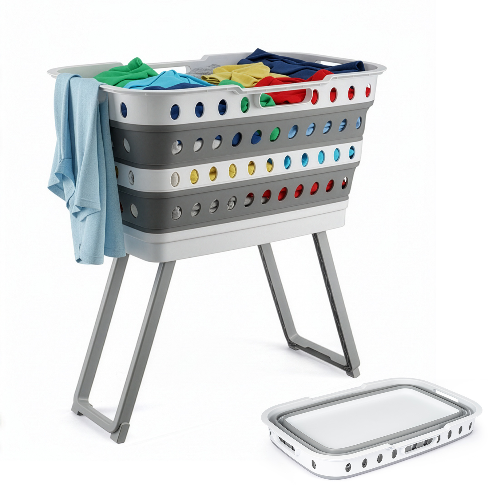 TEMU Large Capacity Foldable Laundry Basket With Standing Legs & Collapsible Hamper - Heavy-duty Plastic Storage Bin With Brake Casters, Space-saving