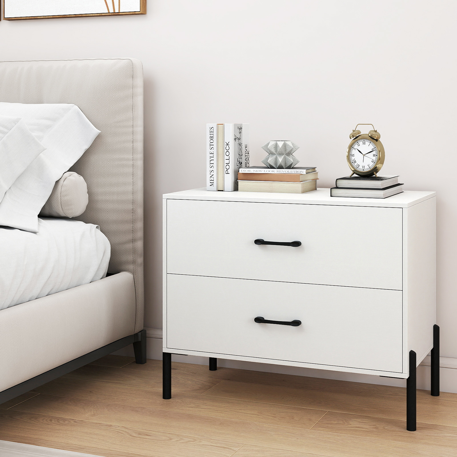 Image of 2-drawer Dresser, Modern Wooden Nightstand With Metal Legs & Handles, Compact Side Table Storage Organizer With Drawers & Anti-tipping Kits For Closet, Bedroom, Sofa Side, Dorm