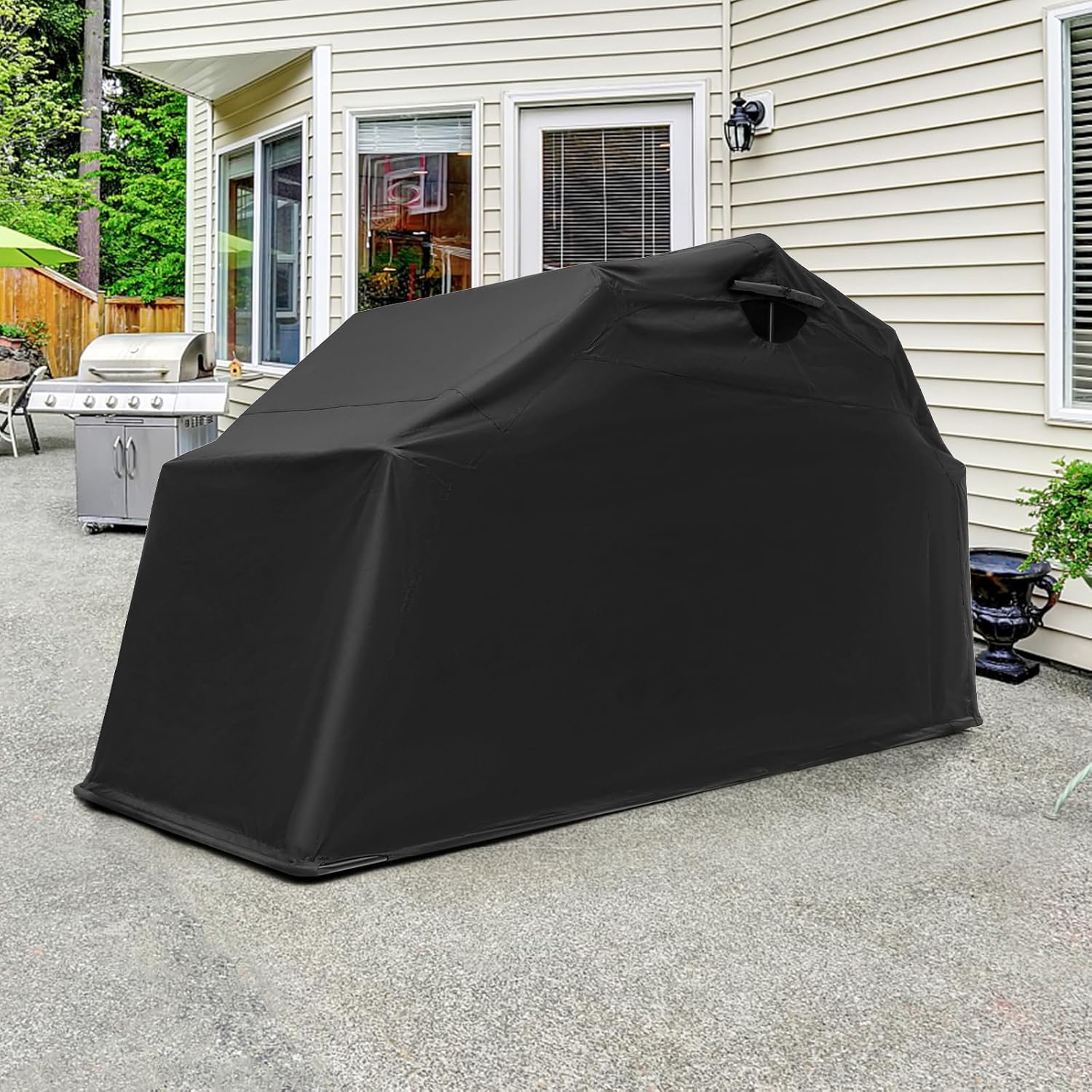 Outdoor Motorcycle Shelter, 11.2ft X 4.5ft X 6.3ft Motorbike Storage Tent W/ 600d Oxford Cover, Ventilation Window, Expansion Screws, Heavy Duty Scooter Shelter For Vehicles