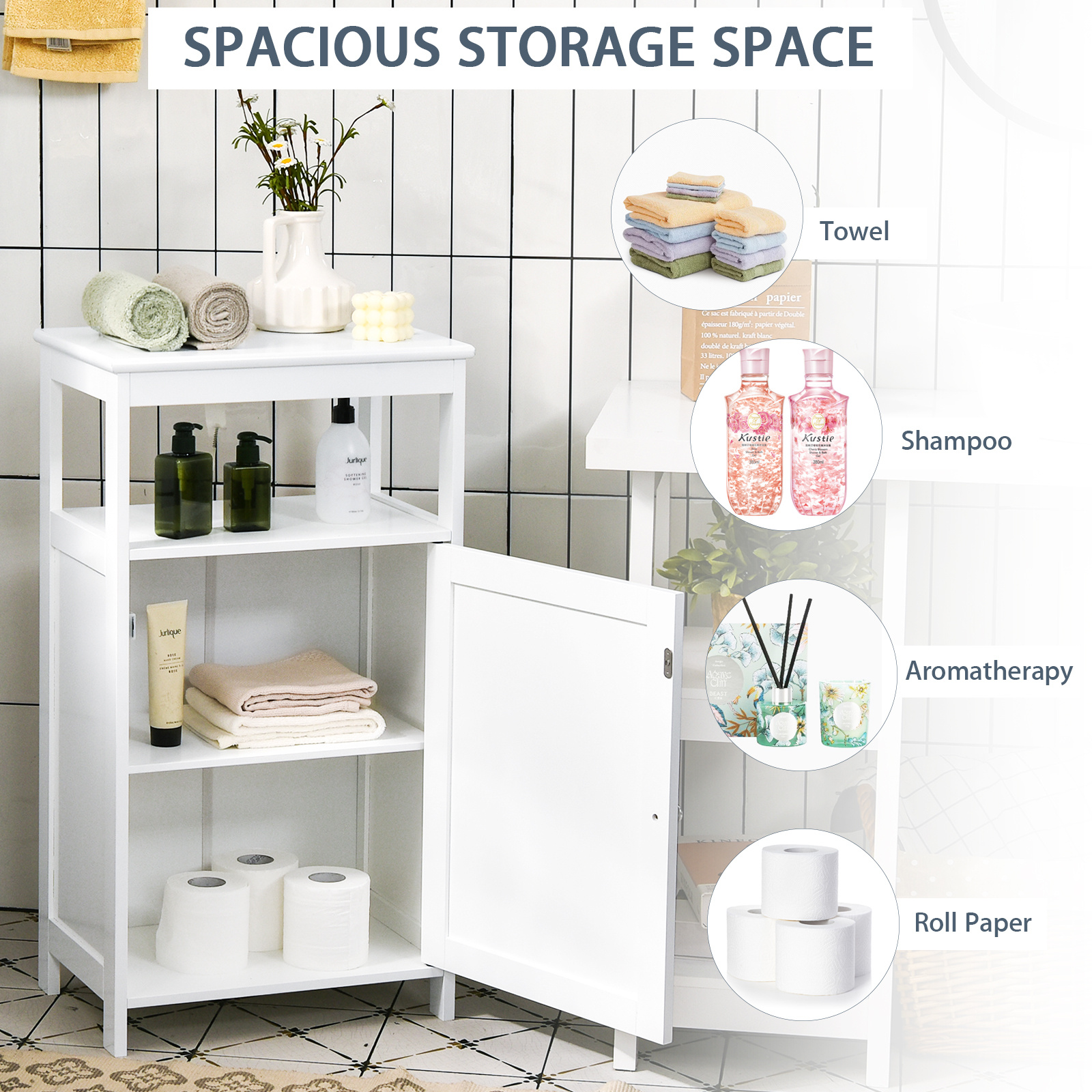 GOFLAME Freestanding Bathroom Floor Cabinet with Adjustable Shelf