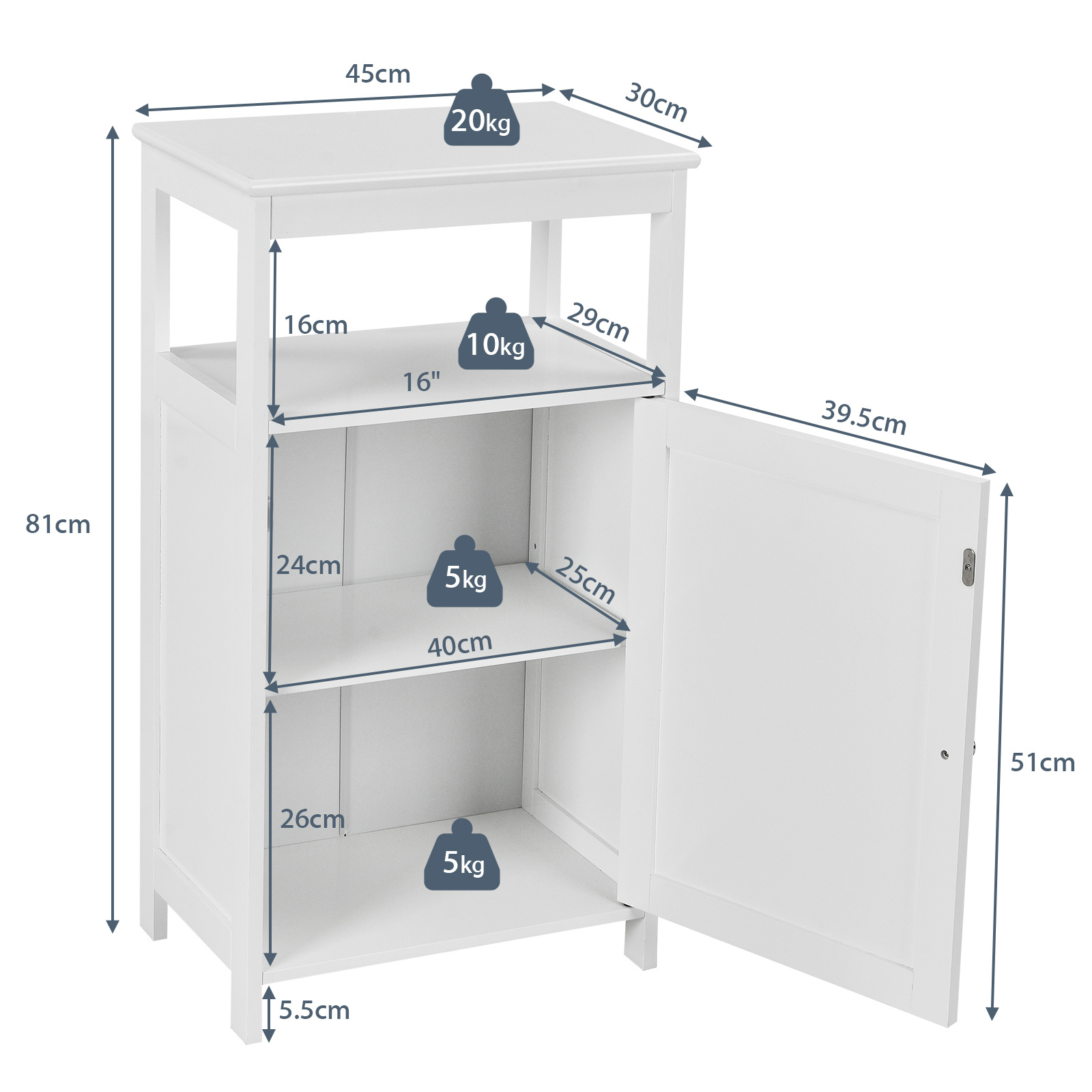 GOFLAME Freestanding Bathroom Floor Cabinet with Adjustable Shelf