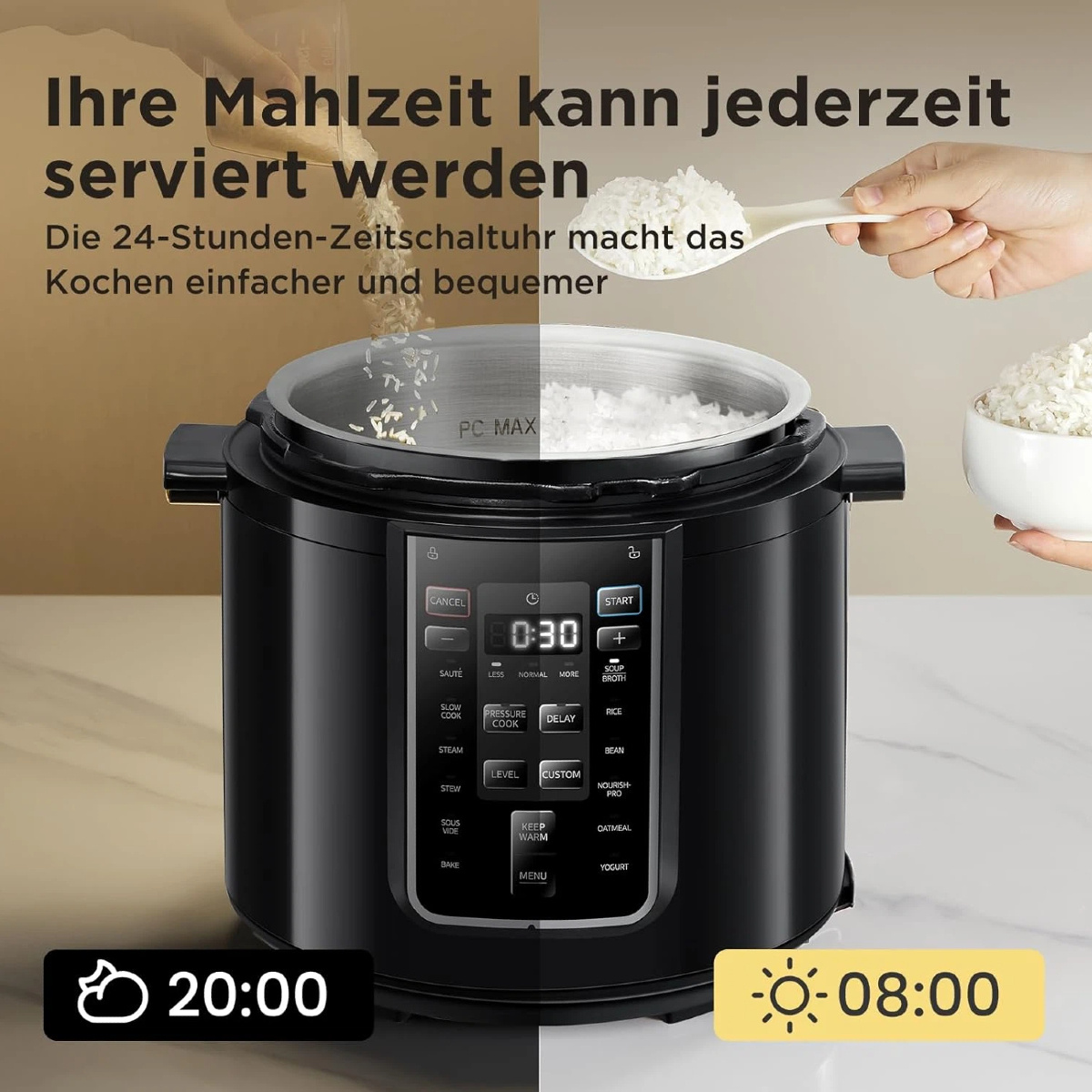 E-shop Der Midea 6-l-Schnellkochtopf ist ideal für jeden Haushalt. Mit 12 voreingestellten bietet er vielfältige Kochmöglichkeiten. Der intelligente