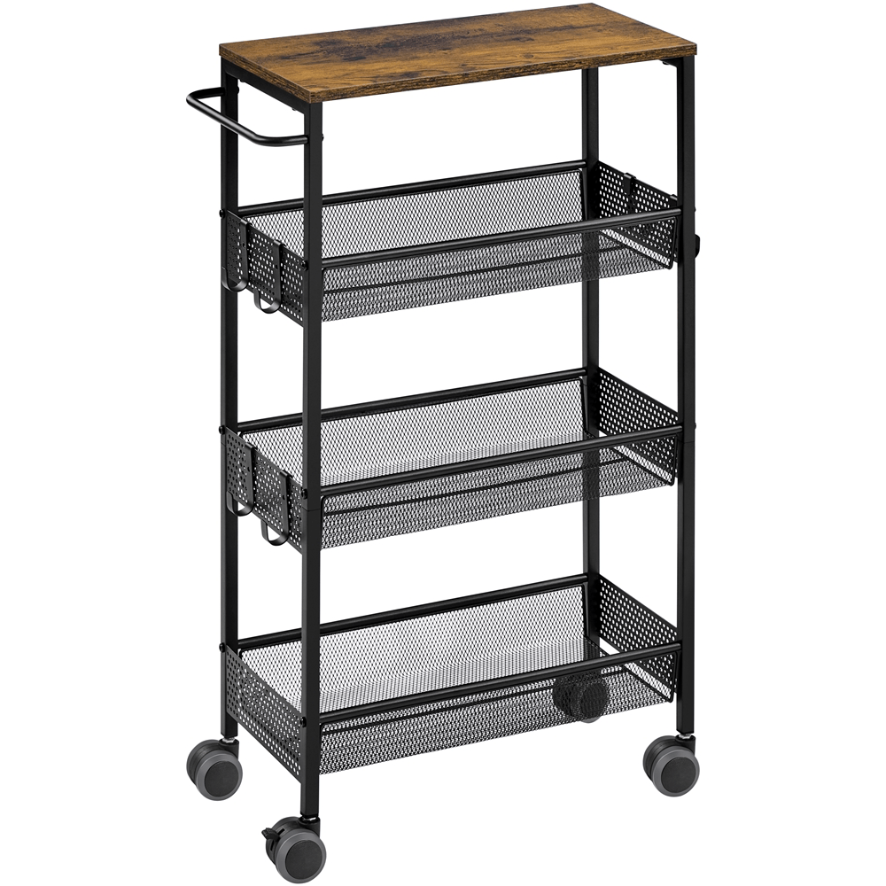Costoffs 4-tier Rustic Kitchen Cart, Serving Trolley With Wheels, Versatile Kitchen Shelf, Multifunctional & Mobile Side Cart
