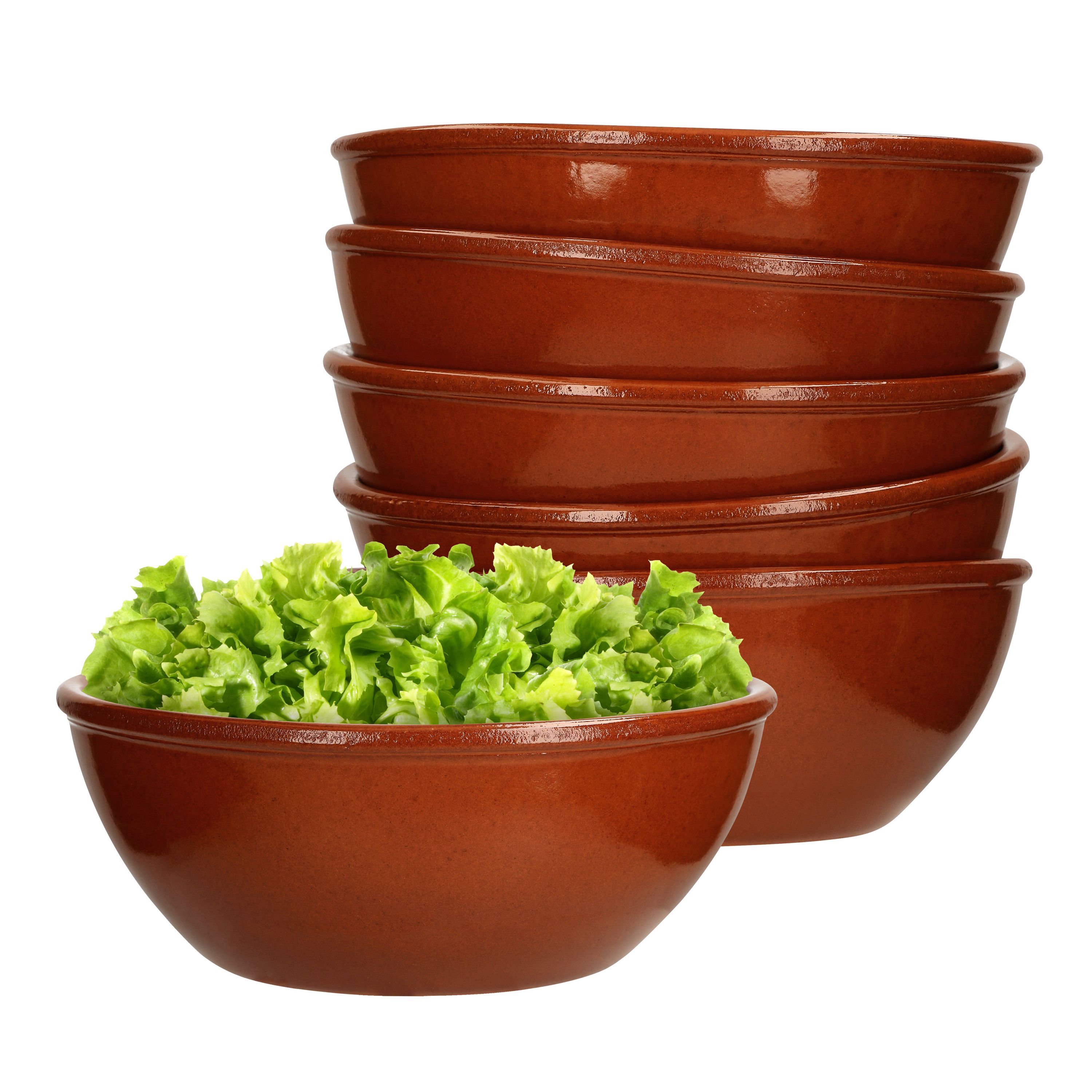 6-piece Set Of 15cm Brown Glazed Clay Bowls, 650ml - 99538 51