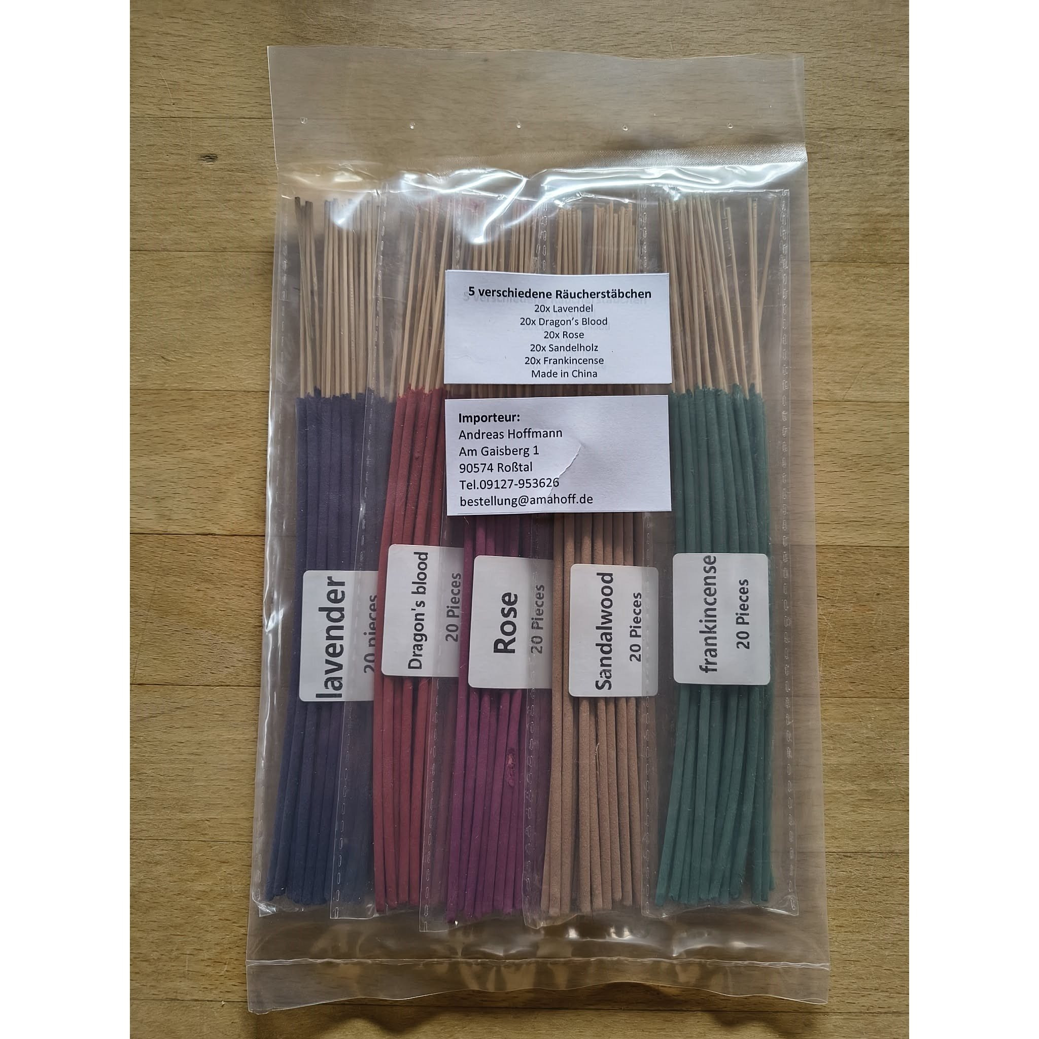 100 Incense Sticks, 5 Varieties: Frankincense, Sandalwood, Rose, , Lavender – 20 Pieces Each