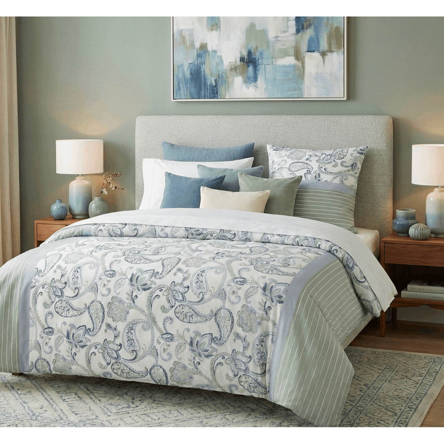- - Brand Bed Linen Microfiber Bed Linen 0560987 Pistachio Green Paisley
