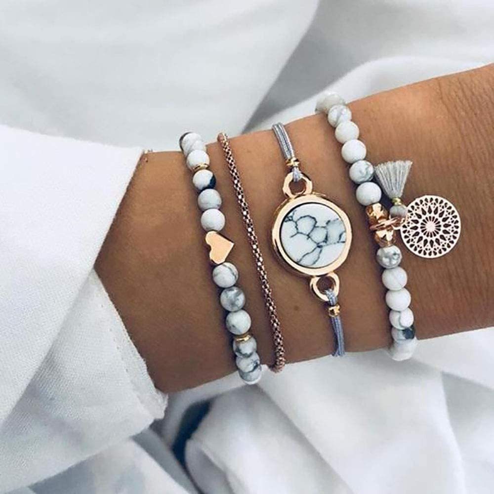 Boho Bracelet Set For Women, Bracelet With Pendant, Beaded Hand Chain, Adjustable And Elastic, For Women And Girls, Ideal As A Valentine's Day Gift Or For Everyday & Vacation