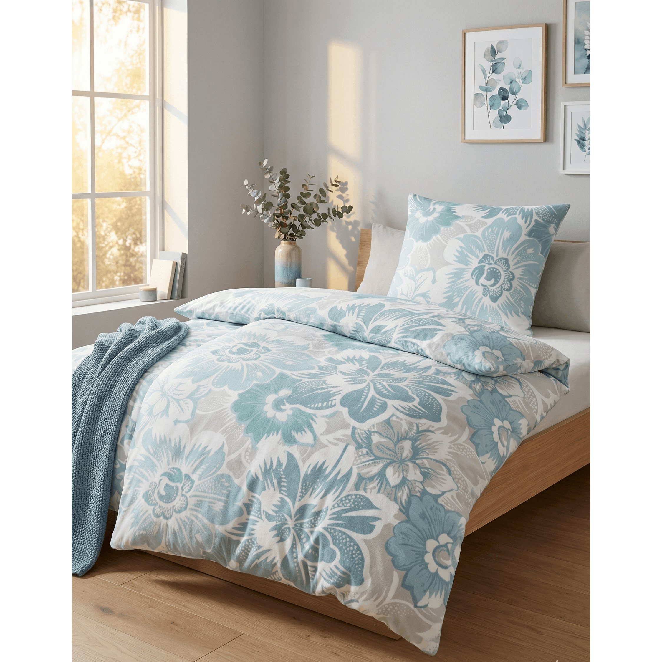 Image of - - Fine Beaver Bed Linen 0030980 Light Blue Flowers Large