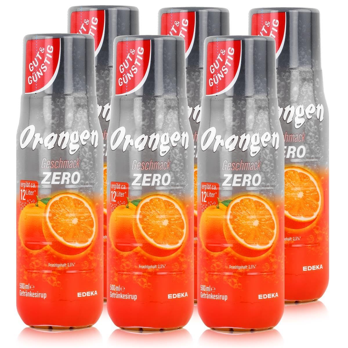 E-shop Gut & Günstig Orange Zero Getränkesirup | 6er Pack (6 x 500 ml) | Zuckerfrei | Fruchtiger Orangengeschmack