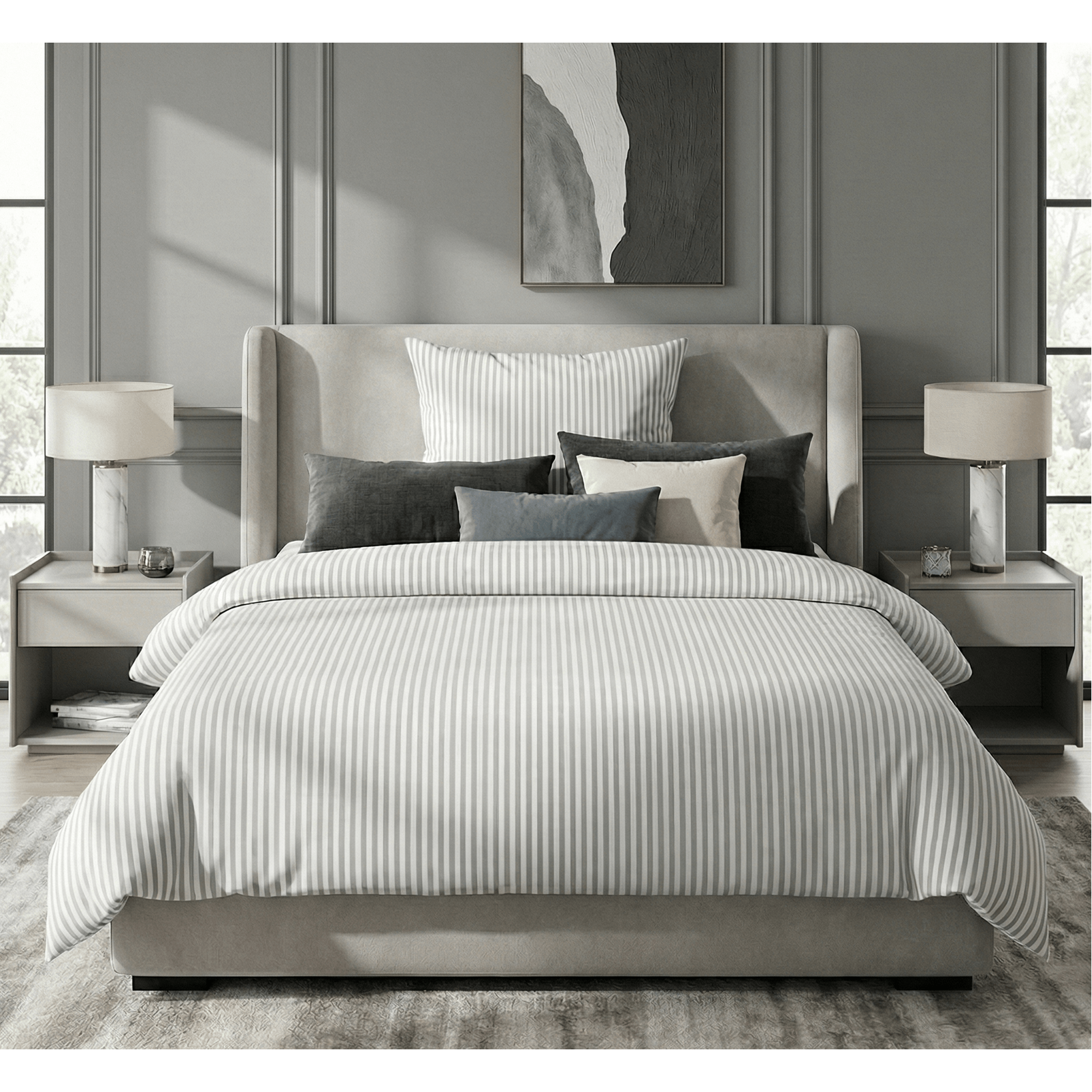 Sleep - - Branded Jersey Bedding Set 0070731 Grey Long Stripes