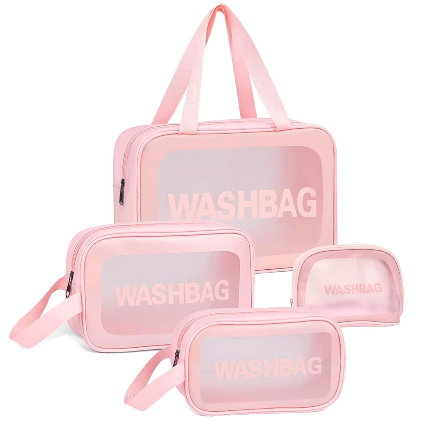   4pcs clear toiletry bags waterproof pvc travel makeup bags transparent wash bags for women and girls multi sized closet organizer for toiletries cosmetics and wardrobe storage