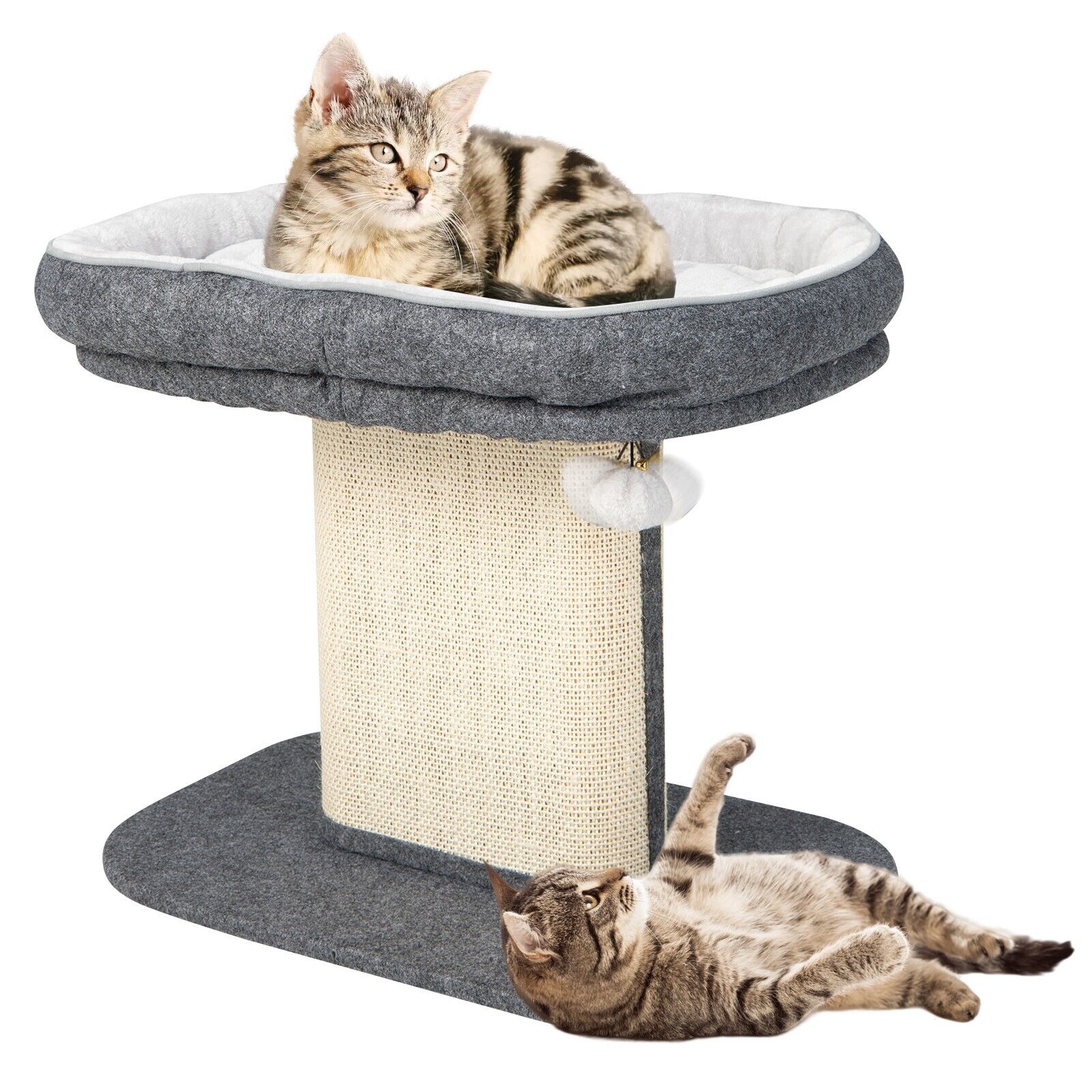 TEMU Gymax Modern Cat Tree Tower, 2-tier Kitty Playground W/ Oversize Removable Plush Perch, Wide Sisal Scratching Posts, Interactive Ball, Pet