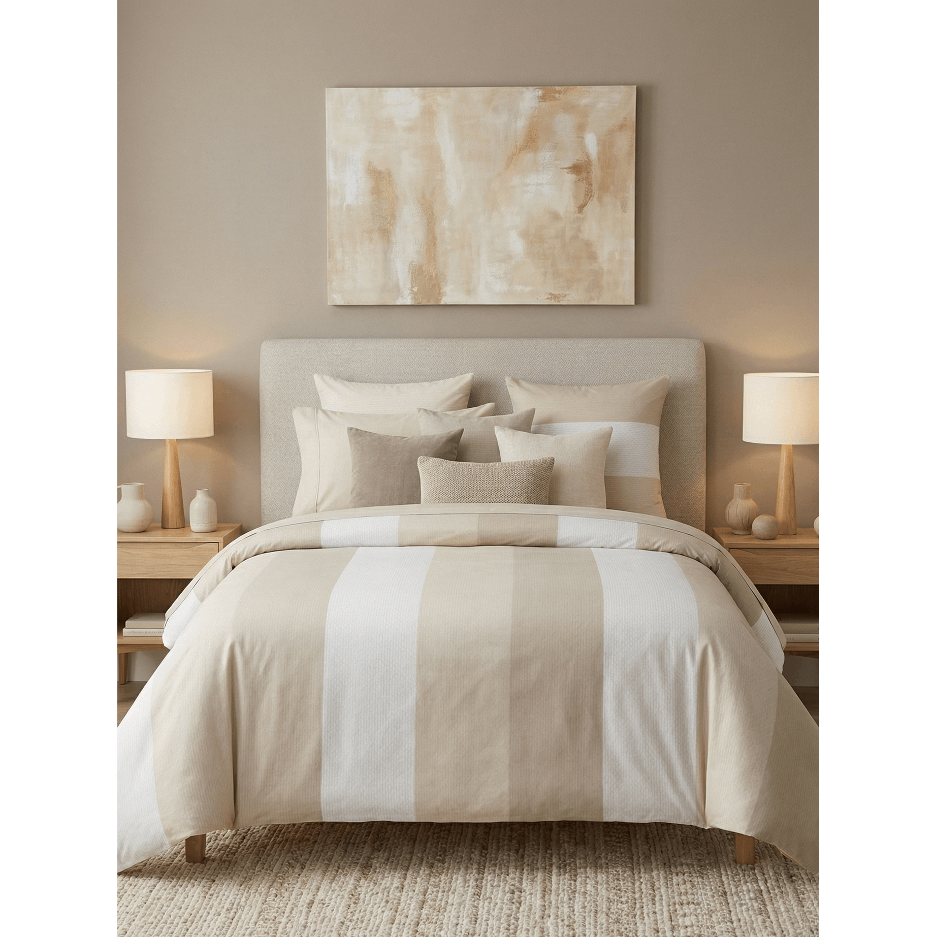 Image of - - Brand Bedding Castellsatin Bedding 0601102 Taupe Long Stripes