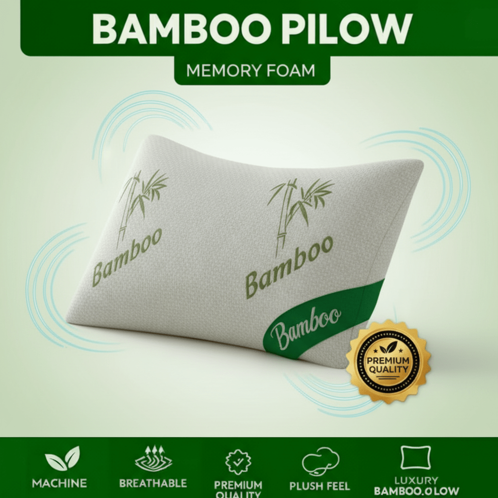 TEMU Bamboo Memory Foam Pillow With Bamboo Fabric Cover – Ergonomic Neck & Head Support Pillow For Comfortable Everyday Sleeping, Pack Of 1