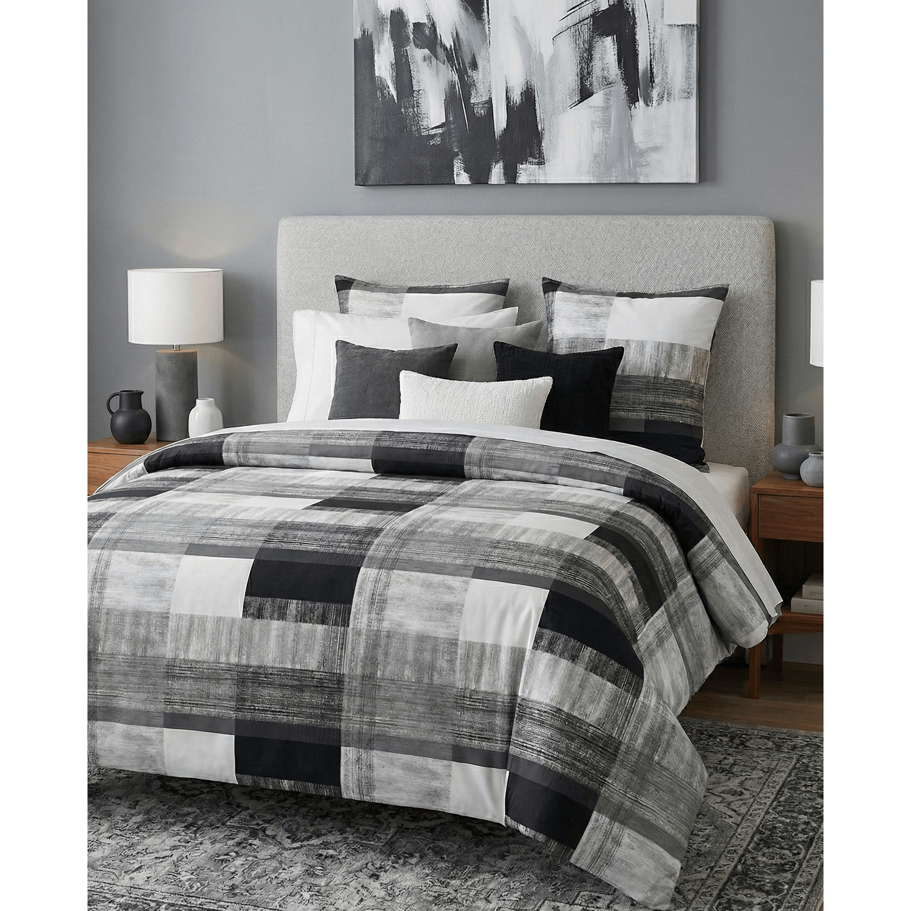 - - Brand Bed Linen Microfiber Bed Linen 0560967 Silvery/grey Checkered