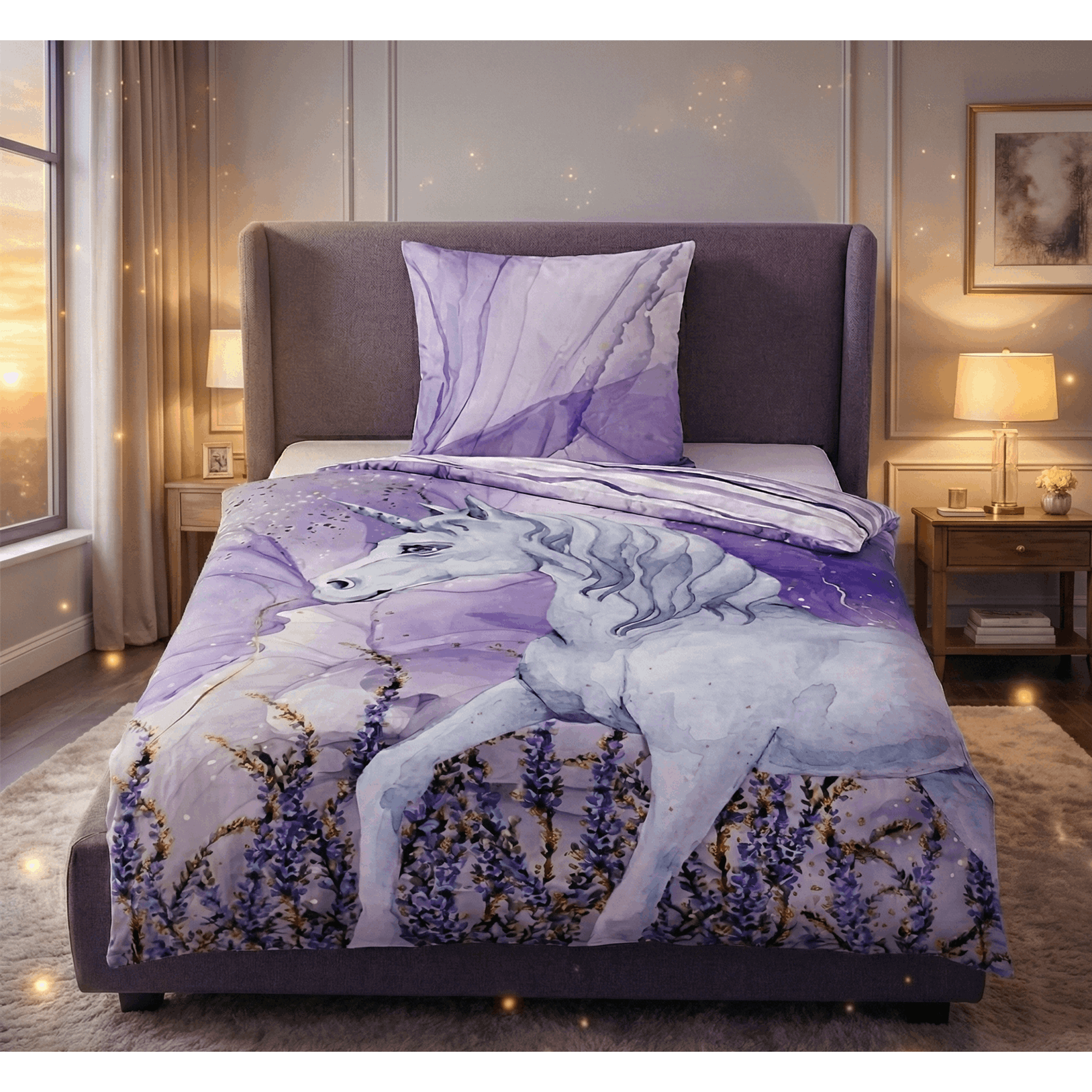Image of Sleep - - Branded Cotton Renforce Bedding Set 0400910 Purple Unicorn