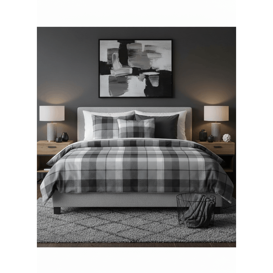 Dreamlike Sleep - - Branded Microfiber Bedding Set 0561126 Titanium Checkered
