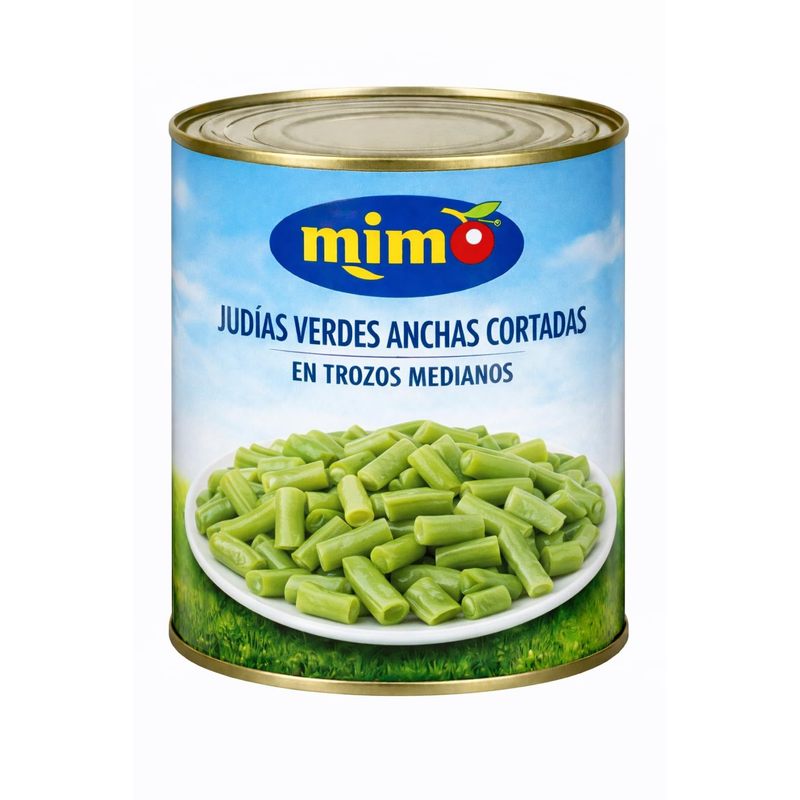 Mimo Wide Green Beans, Medium-cut, Drained Weight 2.65kg (1330g) In Can