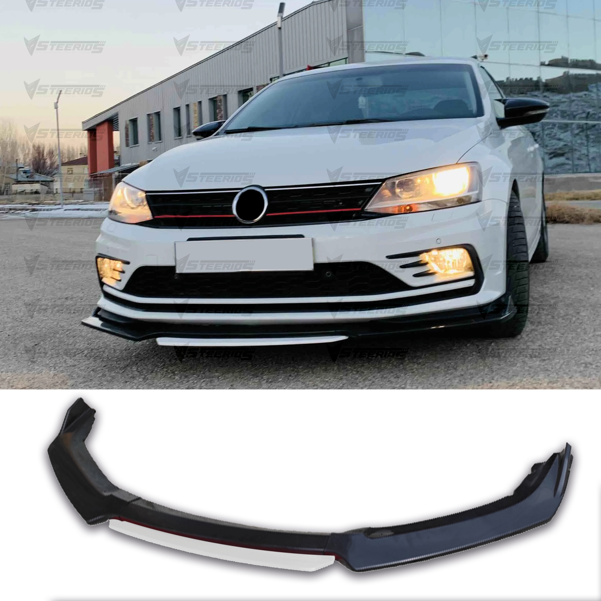 Image of Front Bumper Lip Wrap For Vw Jetta Mk6 2011-2014 A6 Gli B8 Compatible Fc5 Model 4pcs & 3pcs Colors Splitter Adjustable Universal Car Tuning