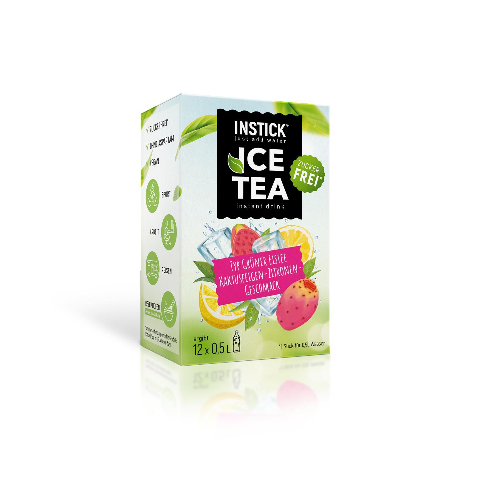 Image of Instant Ice Tea Powder, Green Iced Tea Cactus Fig-lemon Flavor, Sugar-free, 12 Sticks Of 2.5 G Each (=30 G)