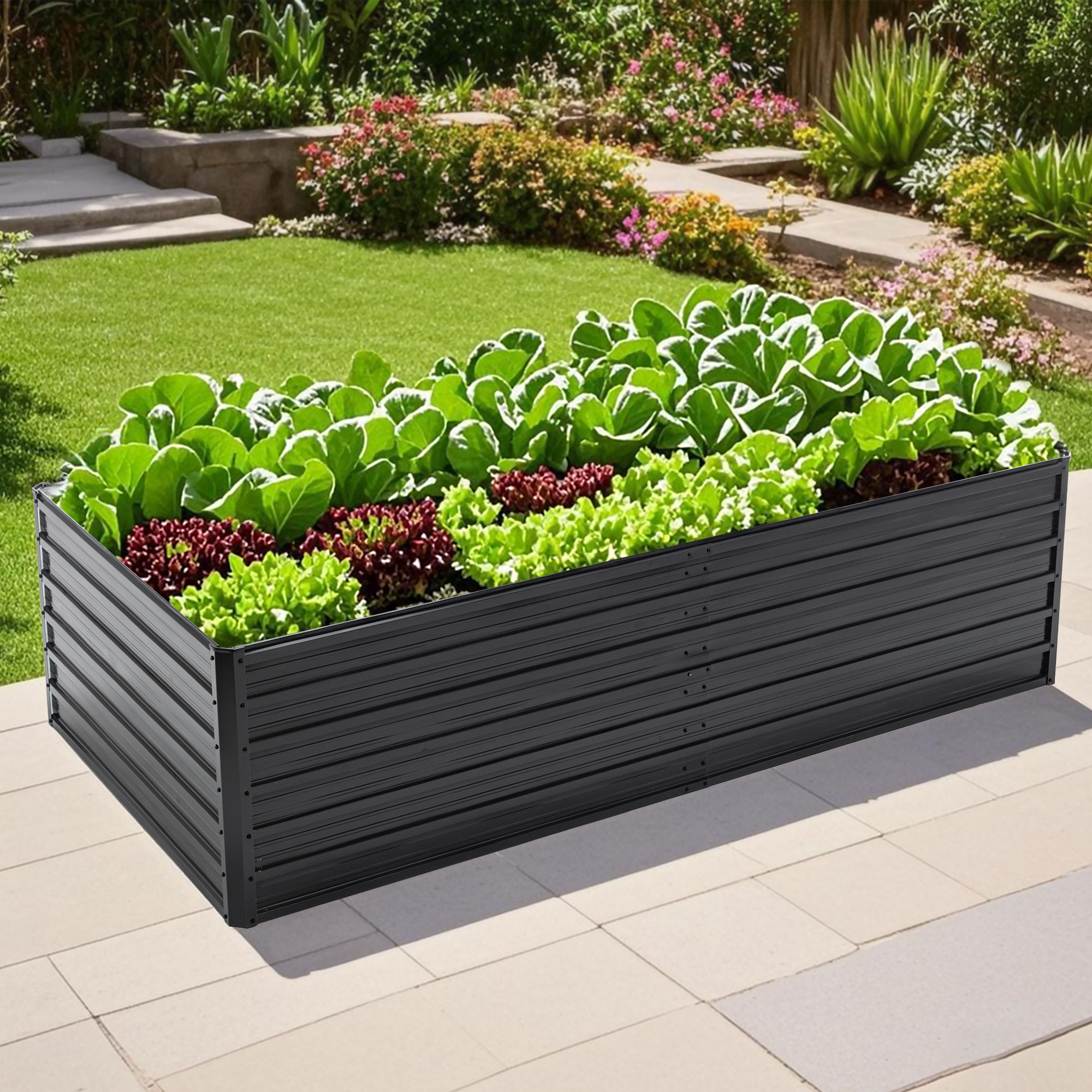 TEMU 240X120X60 cm DIY Metall-Hochbeet-Setplatten, Pflanzbeetplatten, Blumenbeete und Pflanzkübel; Garten-Hochbeetplatten, Gemüsehochbeete, geeignet