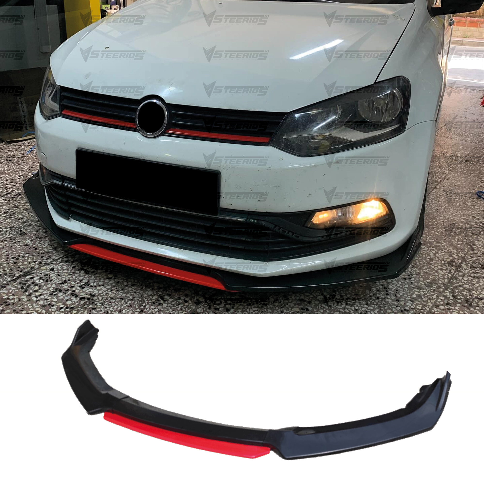 TEMU Fascia Paraurti Anteriore per VW Volkswagen 6R Polo 2010-2014 Compatibile FC5 4Pezzi & 3Pezzi Colori Regolabile Tuning Auto Universale