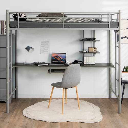 metal loft bed frame with desk heavy duty loft bed with 2 ladders full length space saving bed frame for teens adults spring needed
