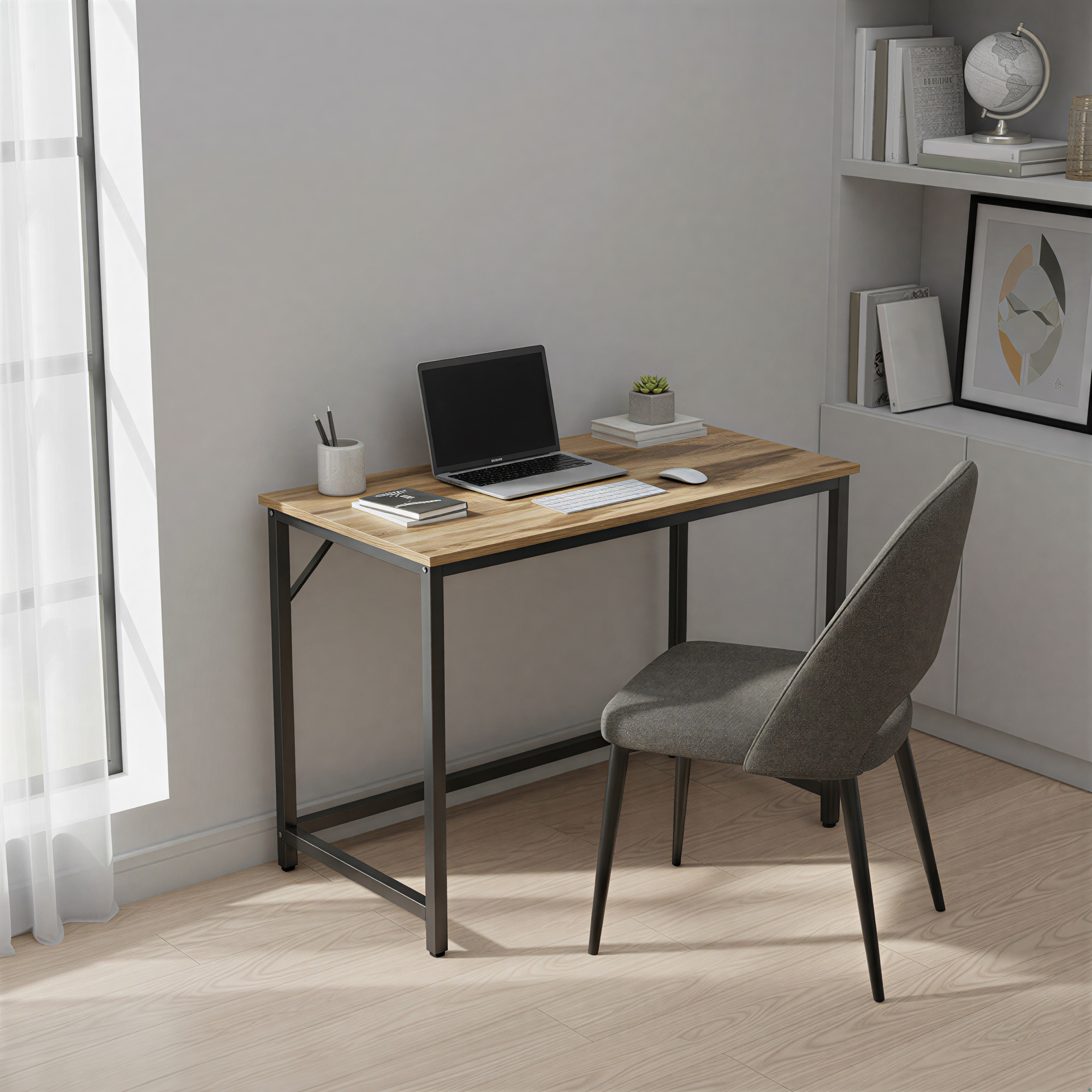 TEMU Bureau d'Ordinateur, Table, pour Bureau, Chambre, Salon, Cadre en Métal, Marron et Noir