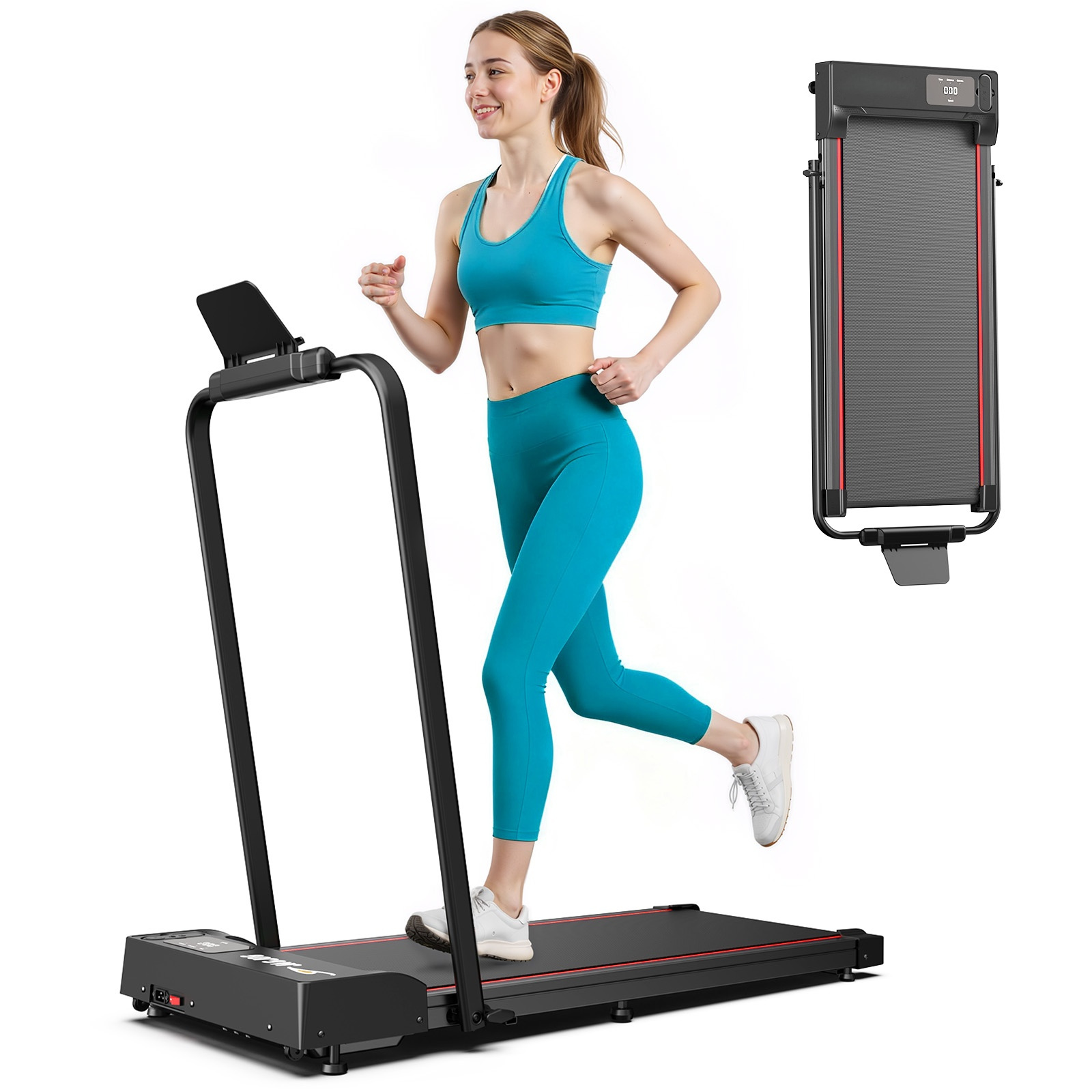 TEMU Foldable Treadmill With Handle, 2.5 Foldable Treadmill Mat, 6.2 Mph Desk Treadmill For Office Or Home With Touch Remote Control