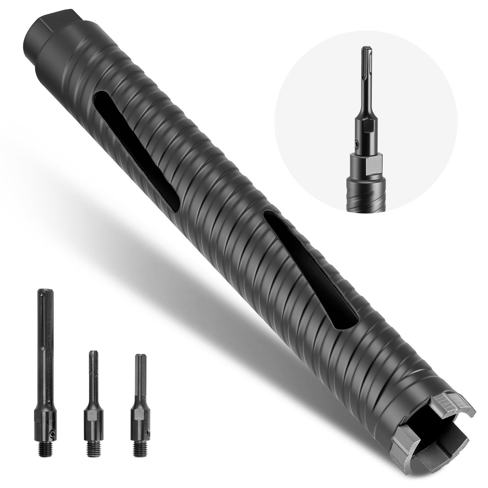 Vevor Core Drill Bit, 38 Mm Diameter, 241 Mm Drilling Depth, M16 Internal Thread, Diamond Dry Coring Bit With 3 Adapters, Pilot Drill And Hex Wrench, For Reinforced Concrete, , And Masonry