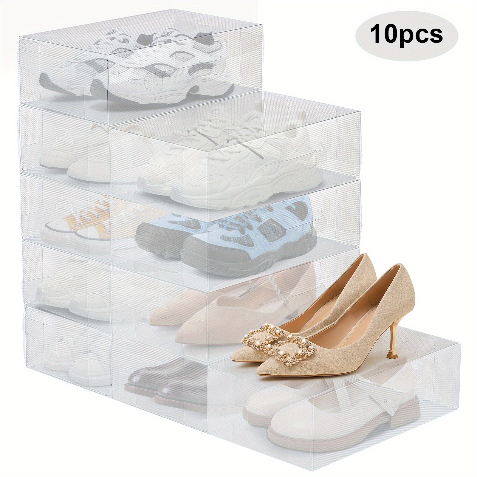 Image of 10-pack/20-pack Stackable Plastic Shoe Storage Boxes